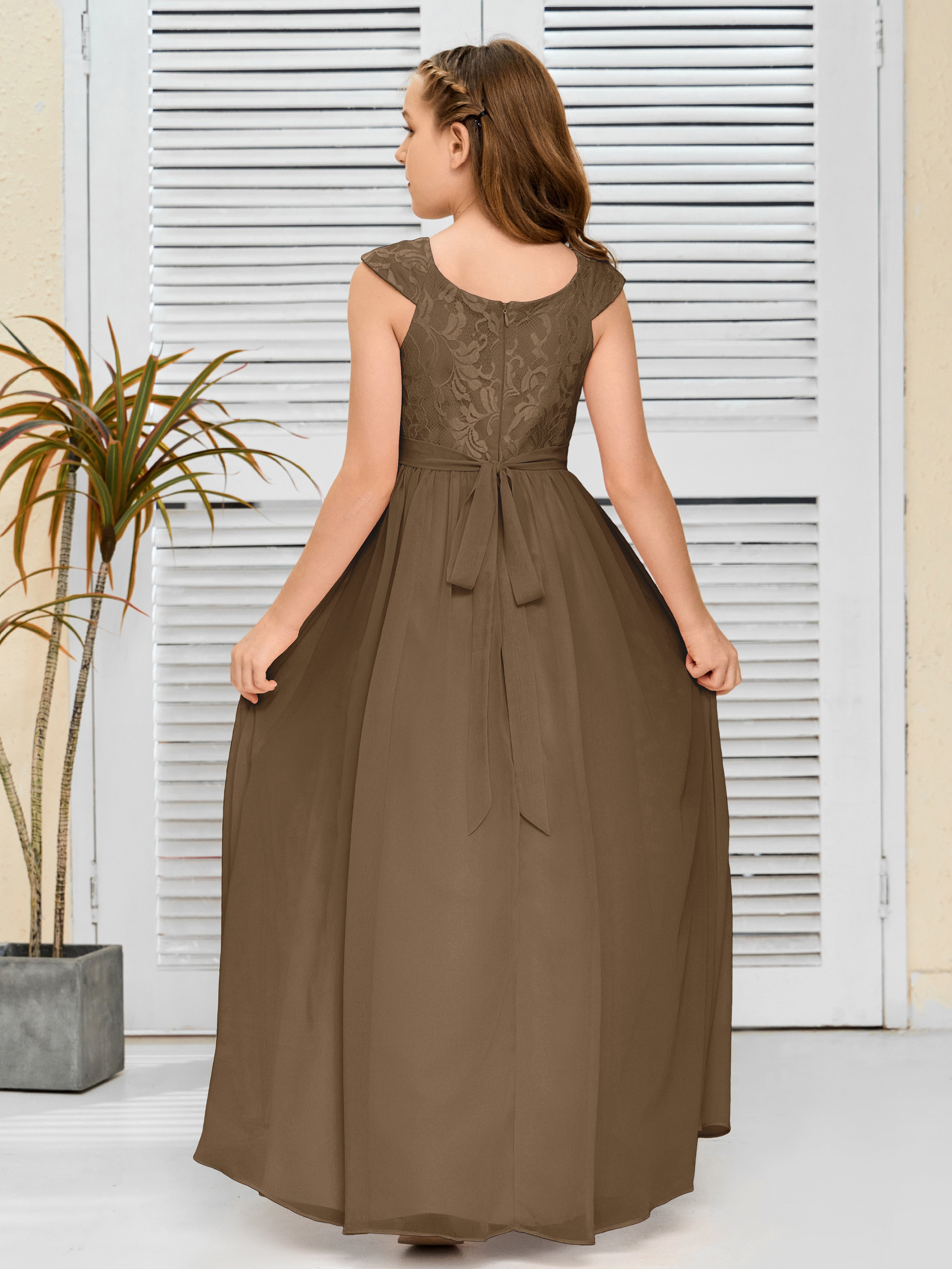 A Line Chiffon Lace Junior Bridesmaid Dress