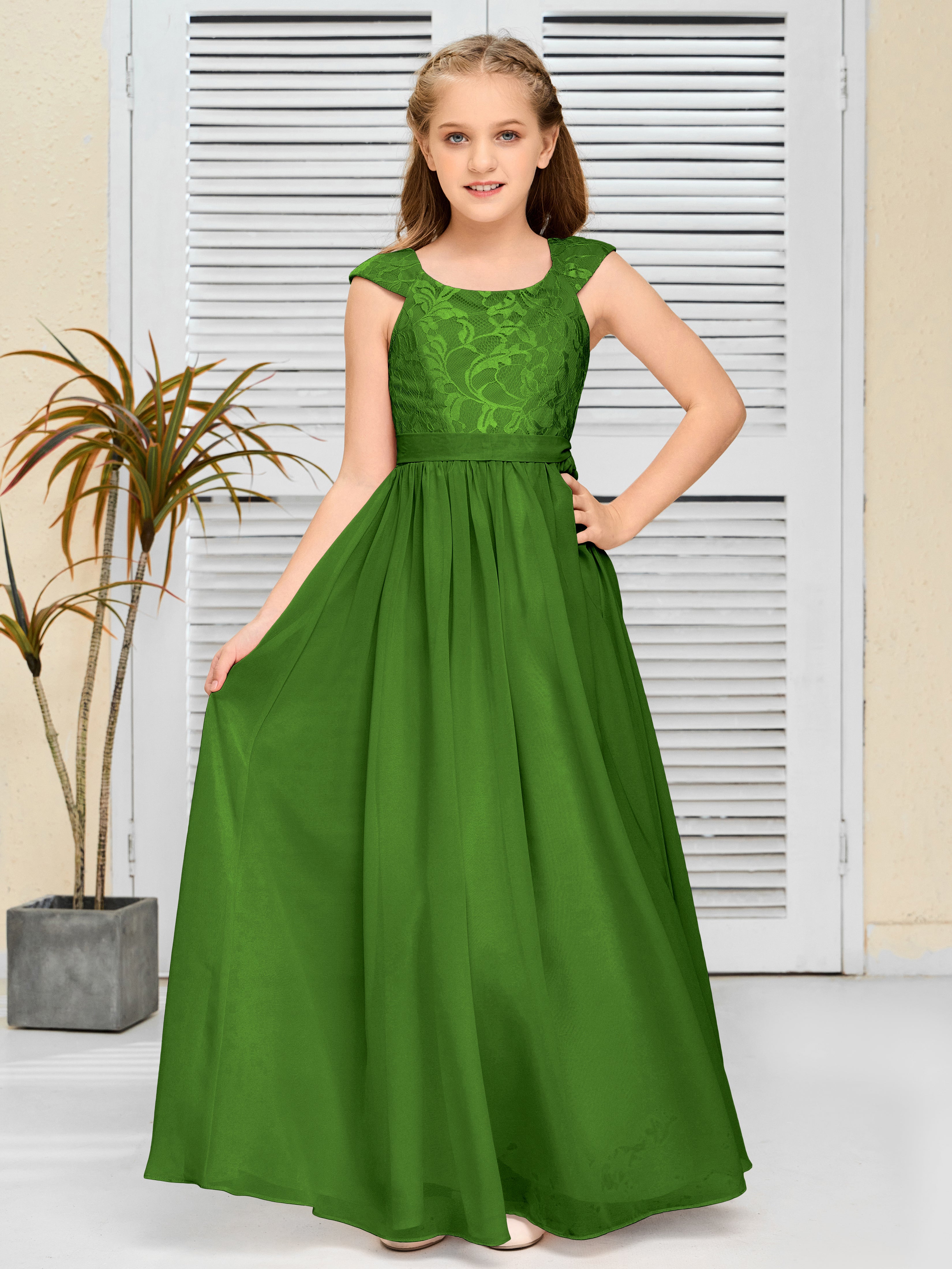 A Line Chiffon Lace Junior Bridesmaid Dress
