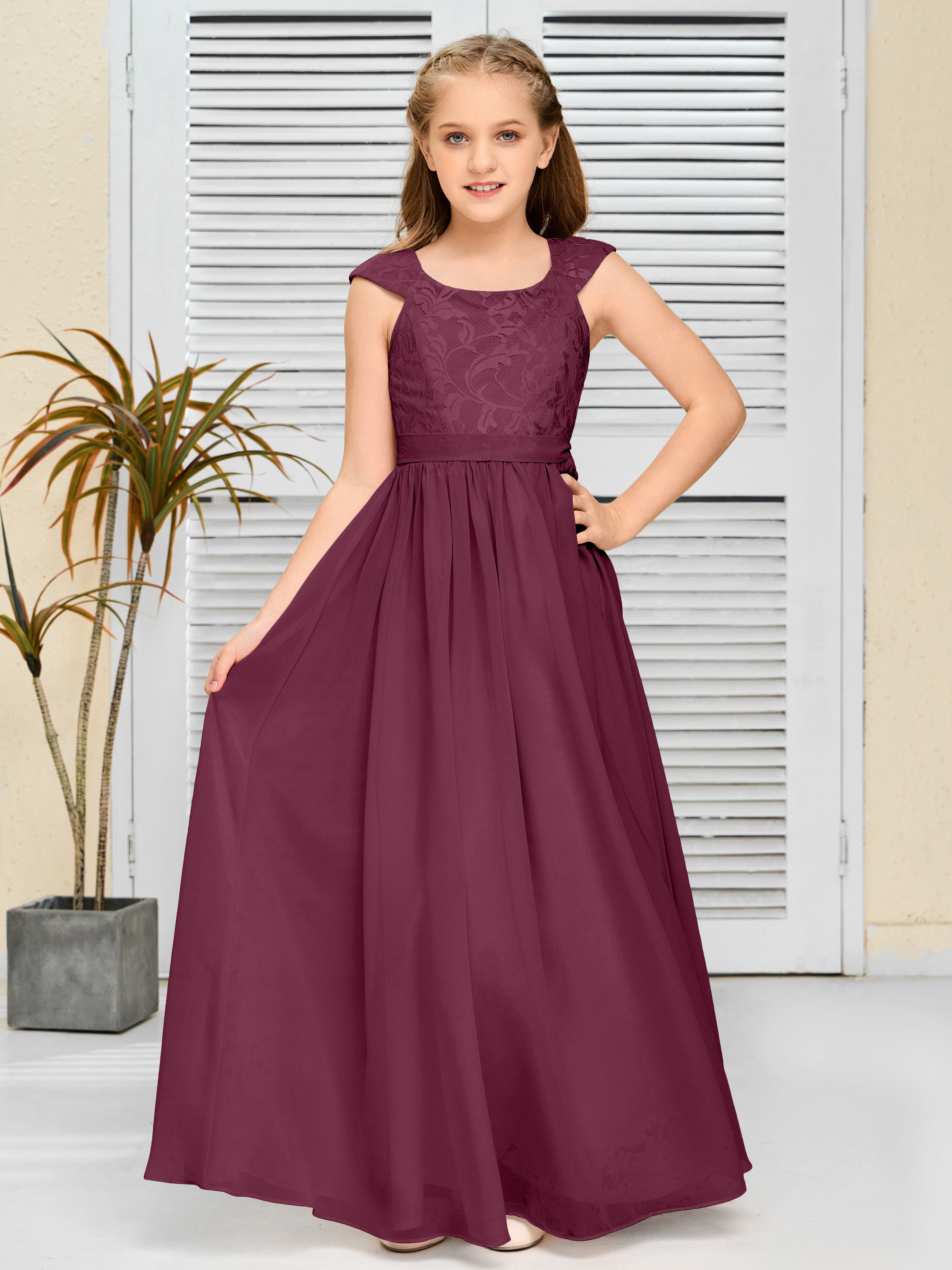 A Line Chiffon Lace Junior Bridesmaid Dress