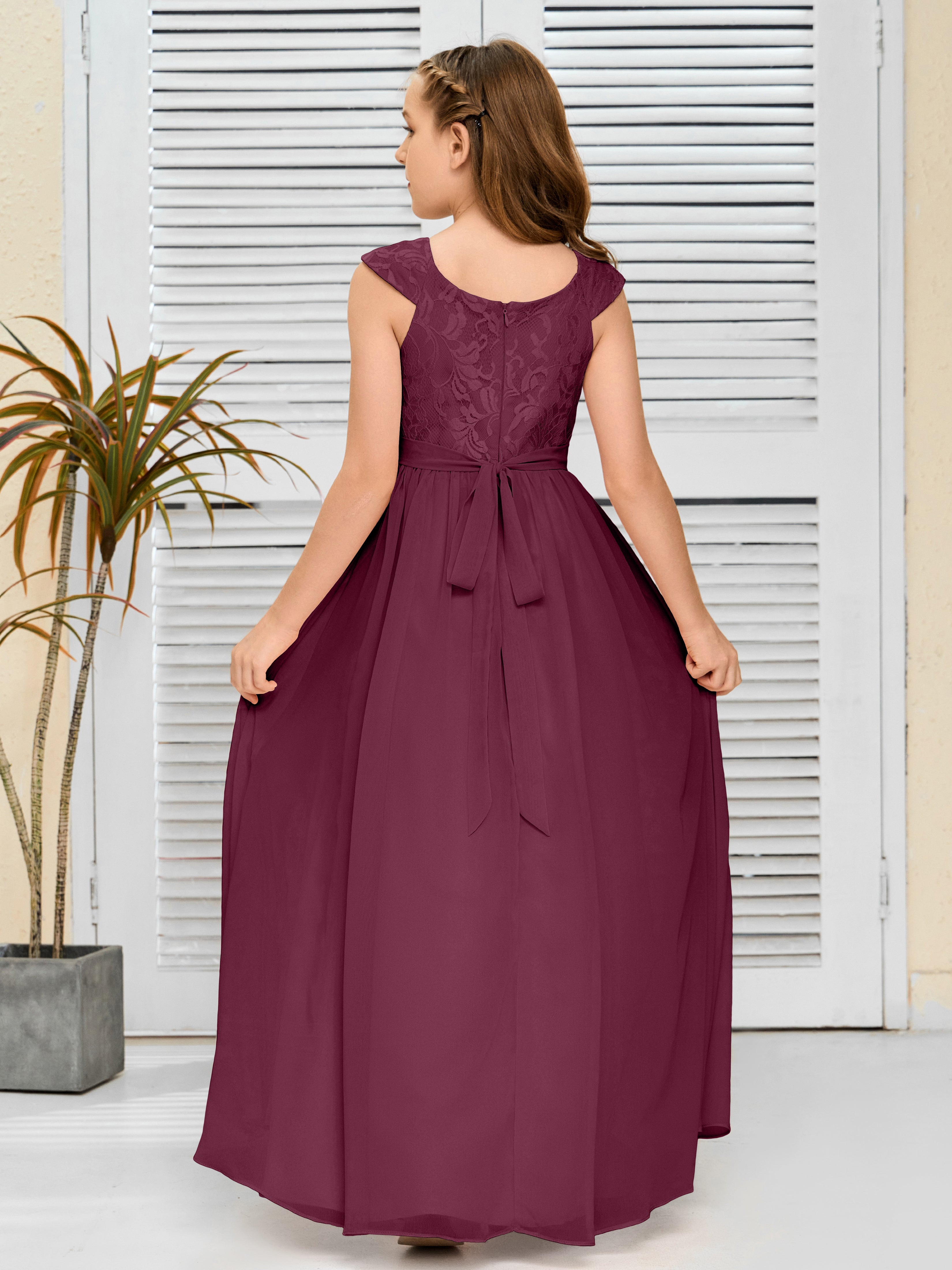 A Line Chiffon Lace Junior Bridesmaid Dress