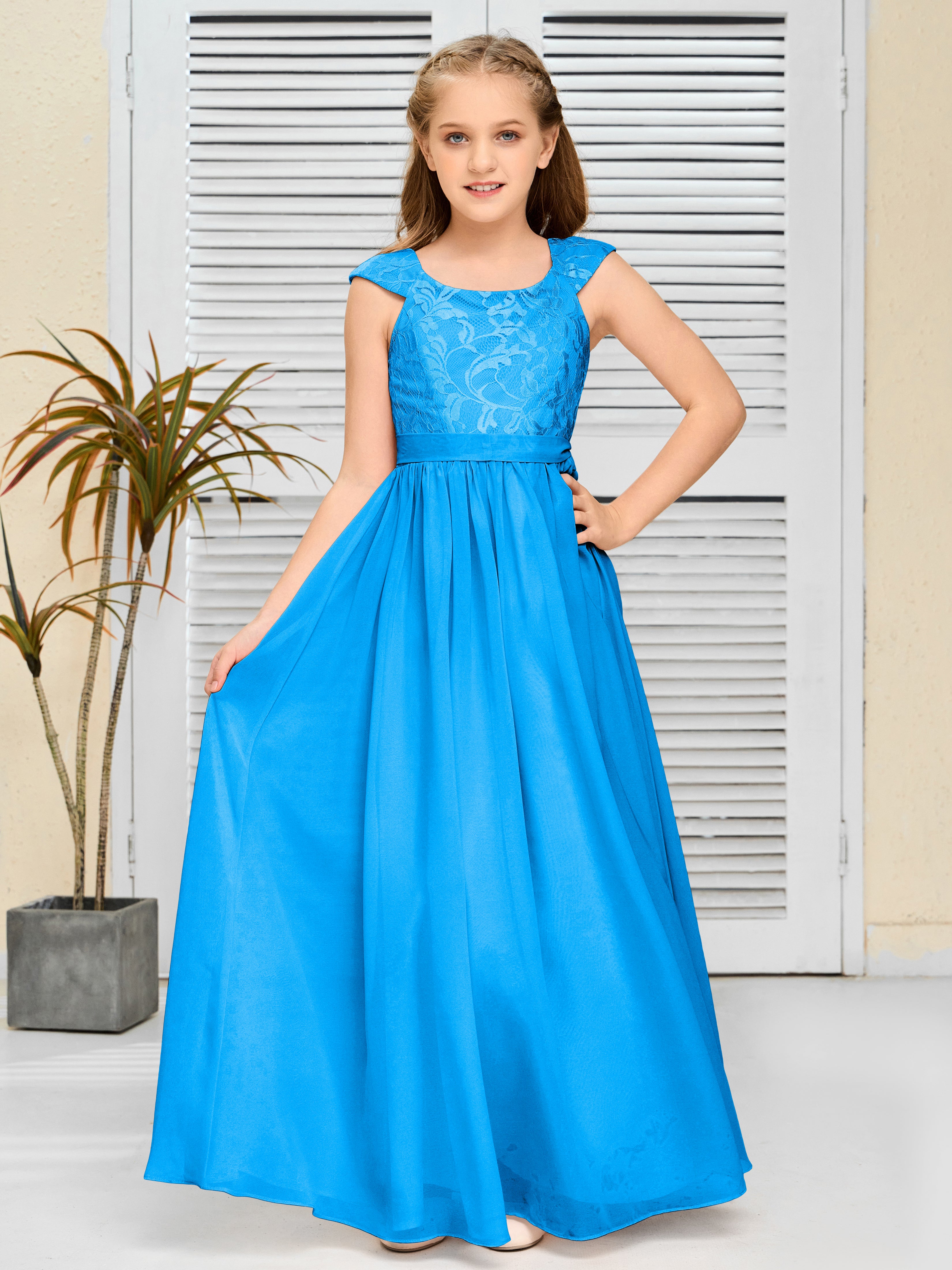A Line Chiffon Lace Junior Bridesmaid Dress