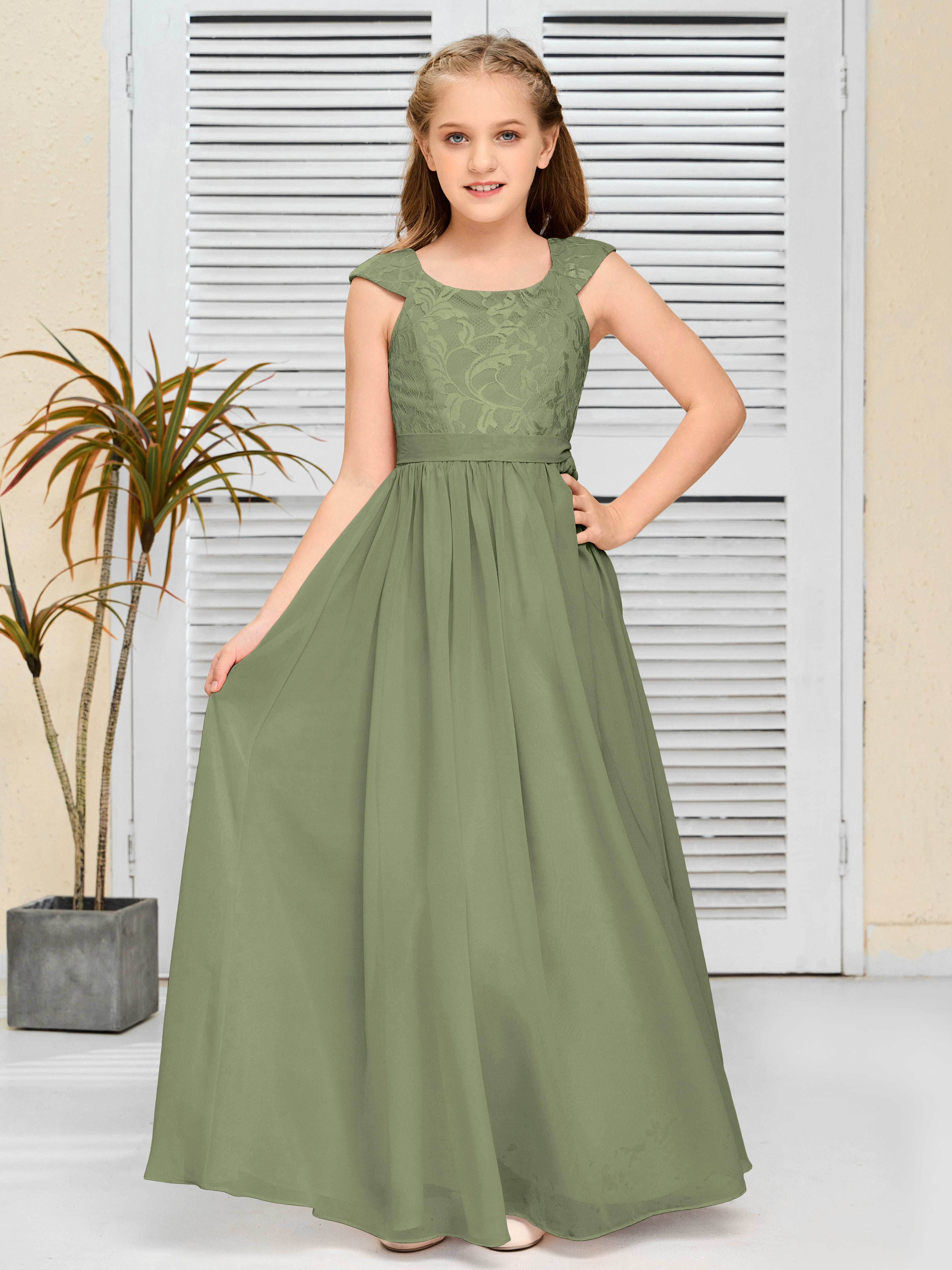 A Line Chiffon Lace Junior Bridesmaid Dress