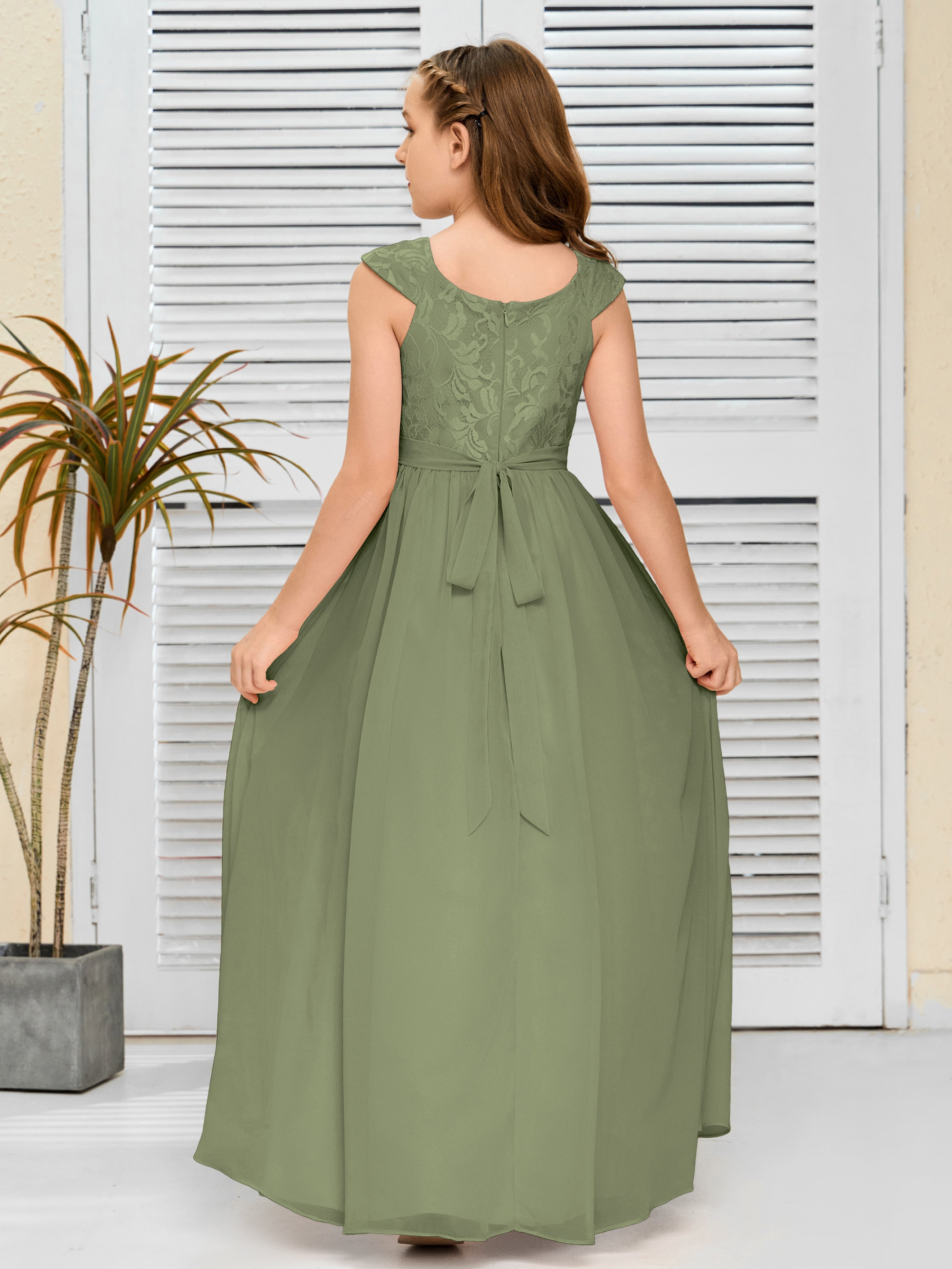 A Line Chiffon Lace Junior Bridesmaid Dress
