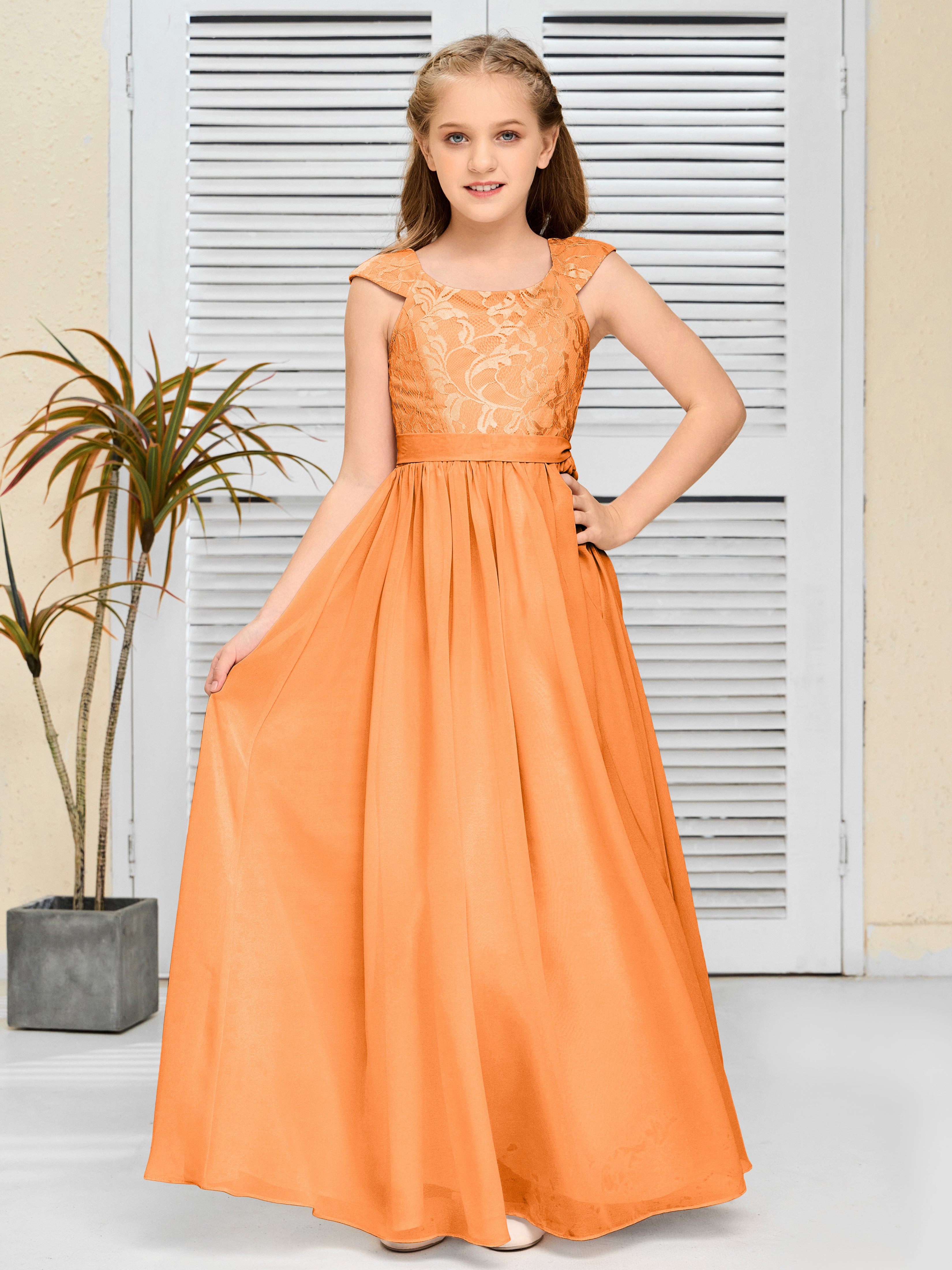 A Line Chiffon Lace Junior Bridesmaid Dress