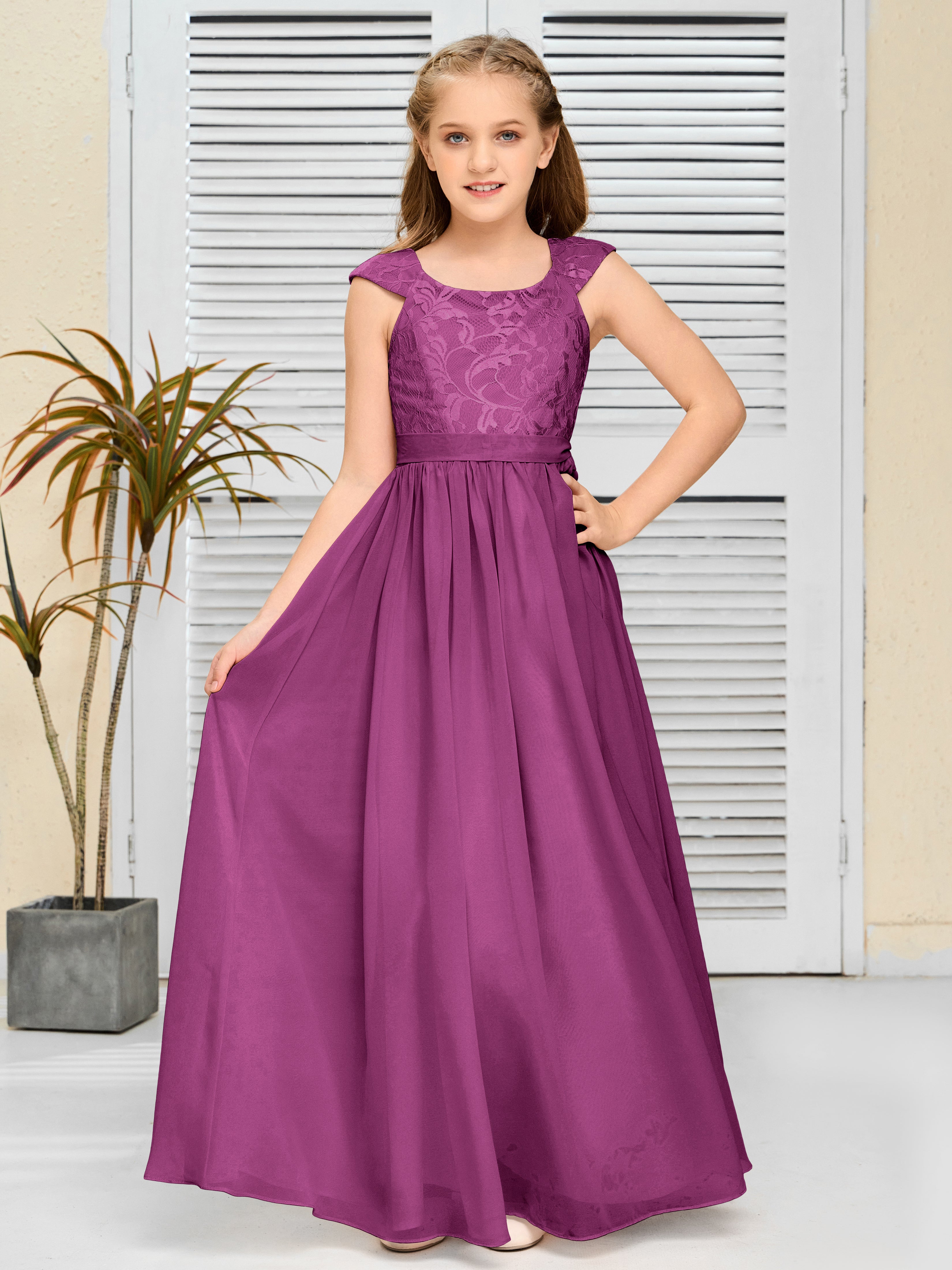 A Line Chiffon Lace Junior Bridesmaid Dress