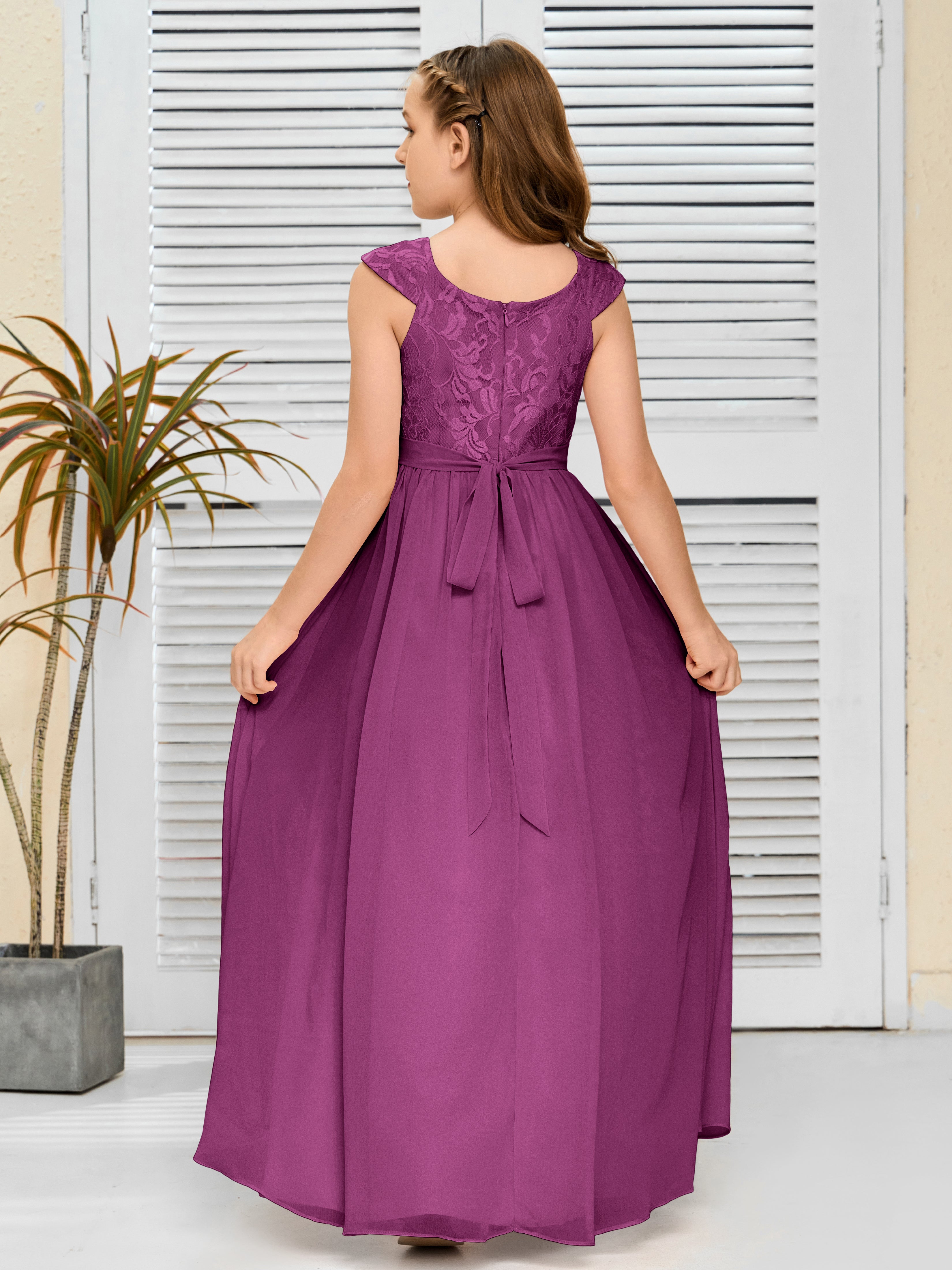 A Line Chiffon Lace Junior Bridesmaid Dress