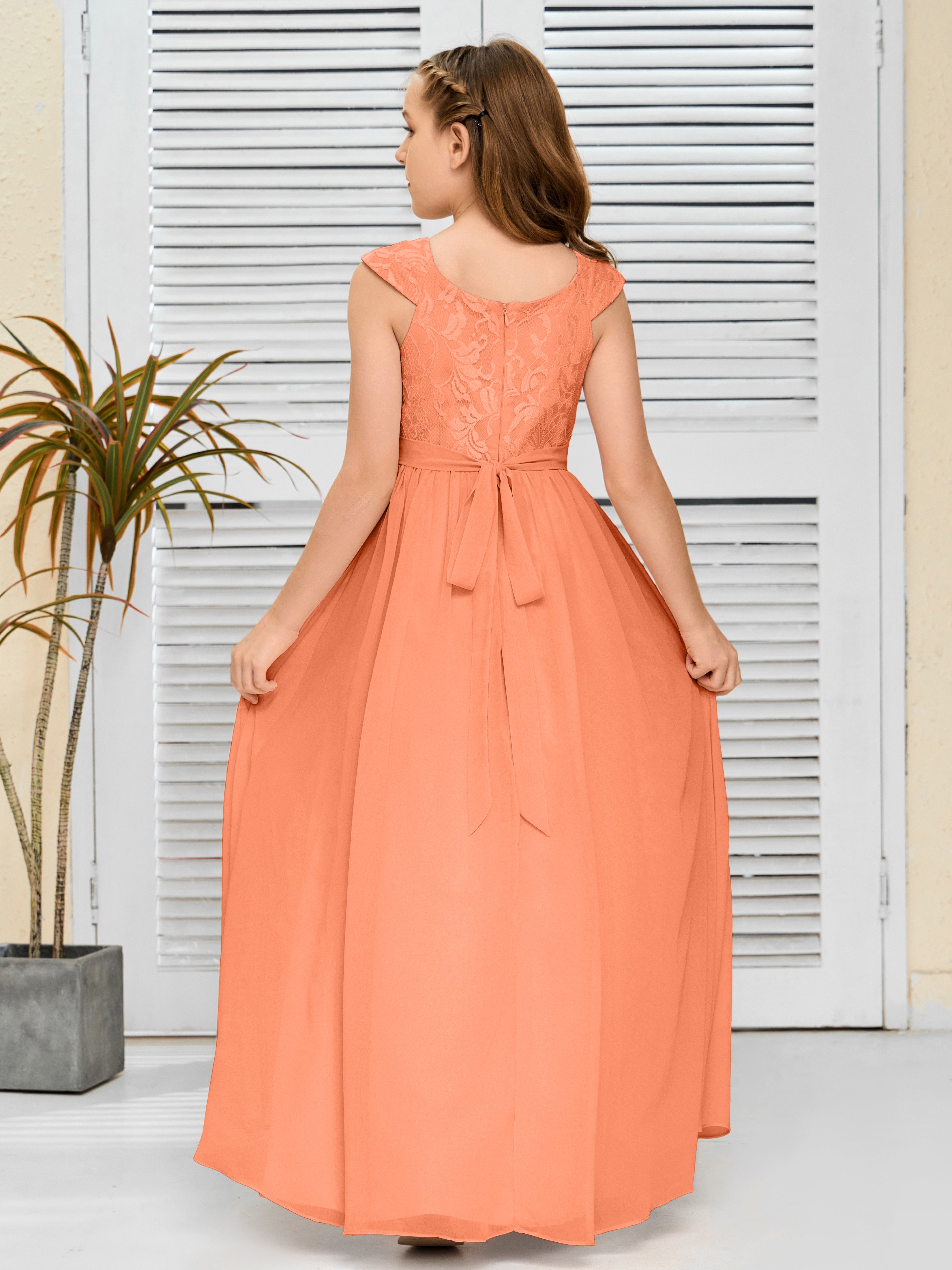 A Line Chiffon Lace Junior Bridesmaid Dress