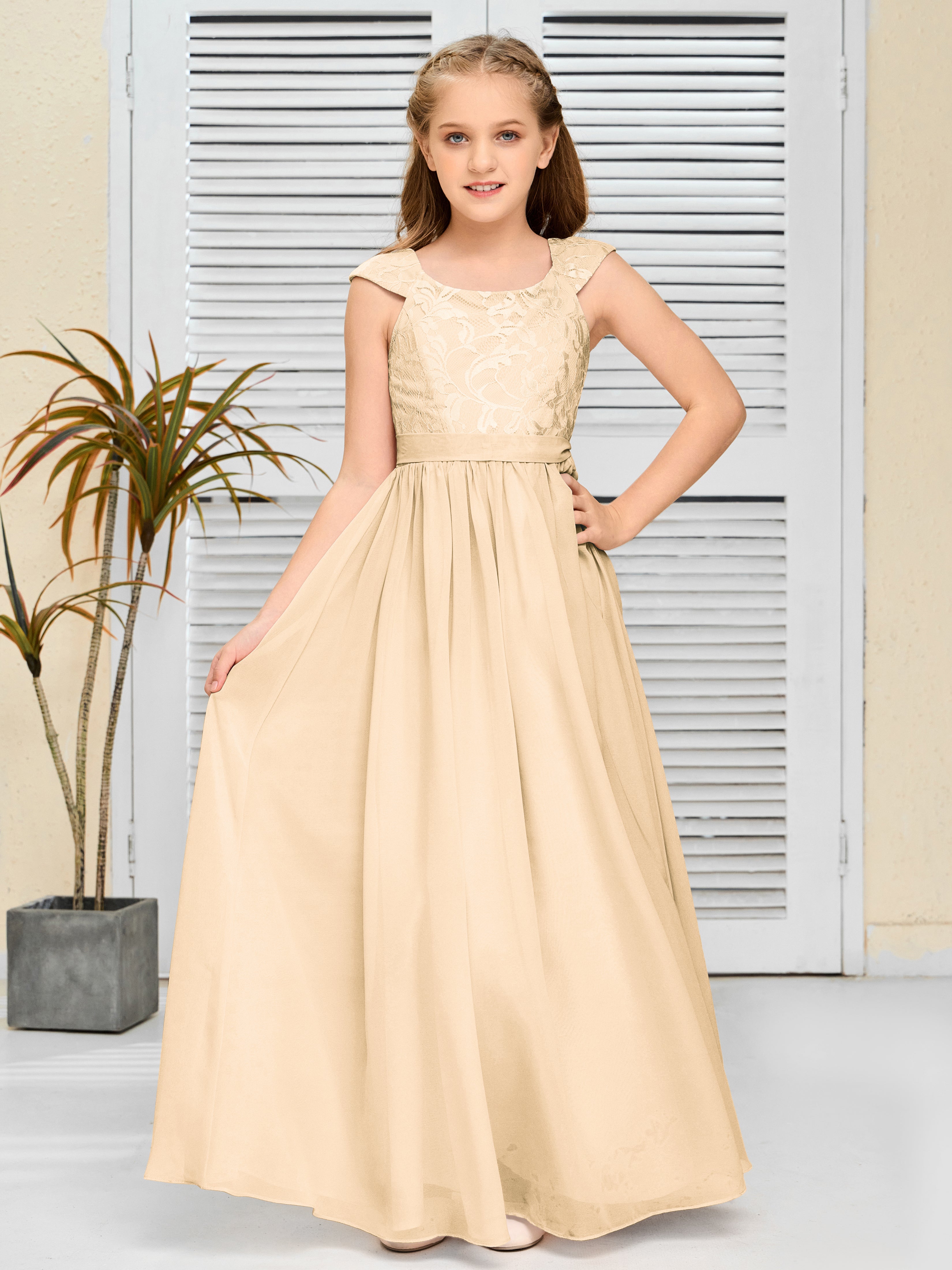 A Line Chiffon Lace Junior Bridesmaid Dress