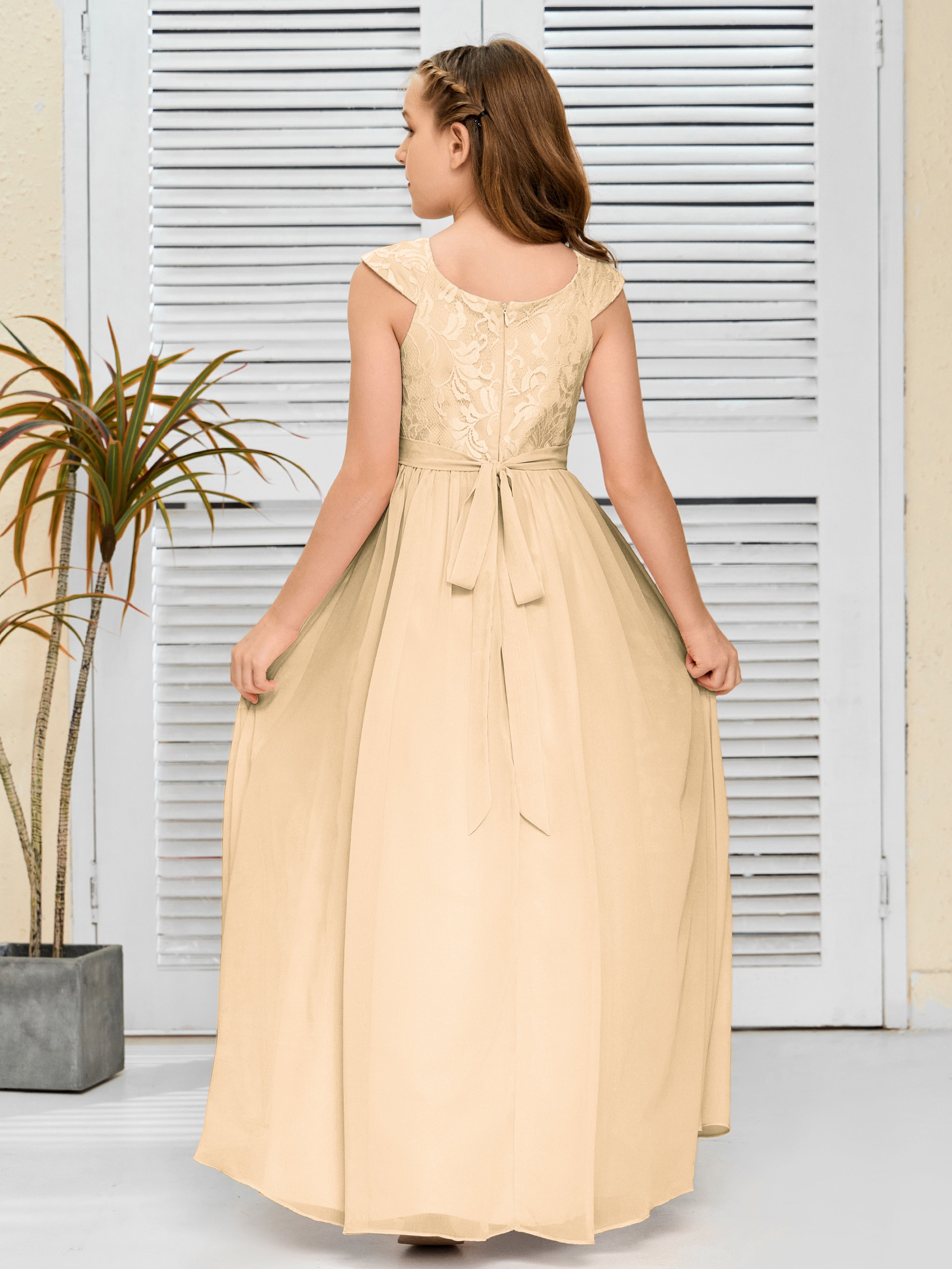 A Line Chiffon Lace Junior Bridesmaid Dress
