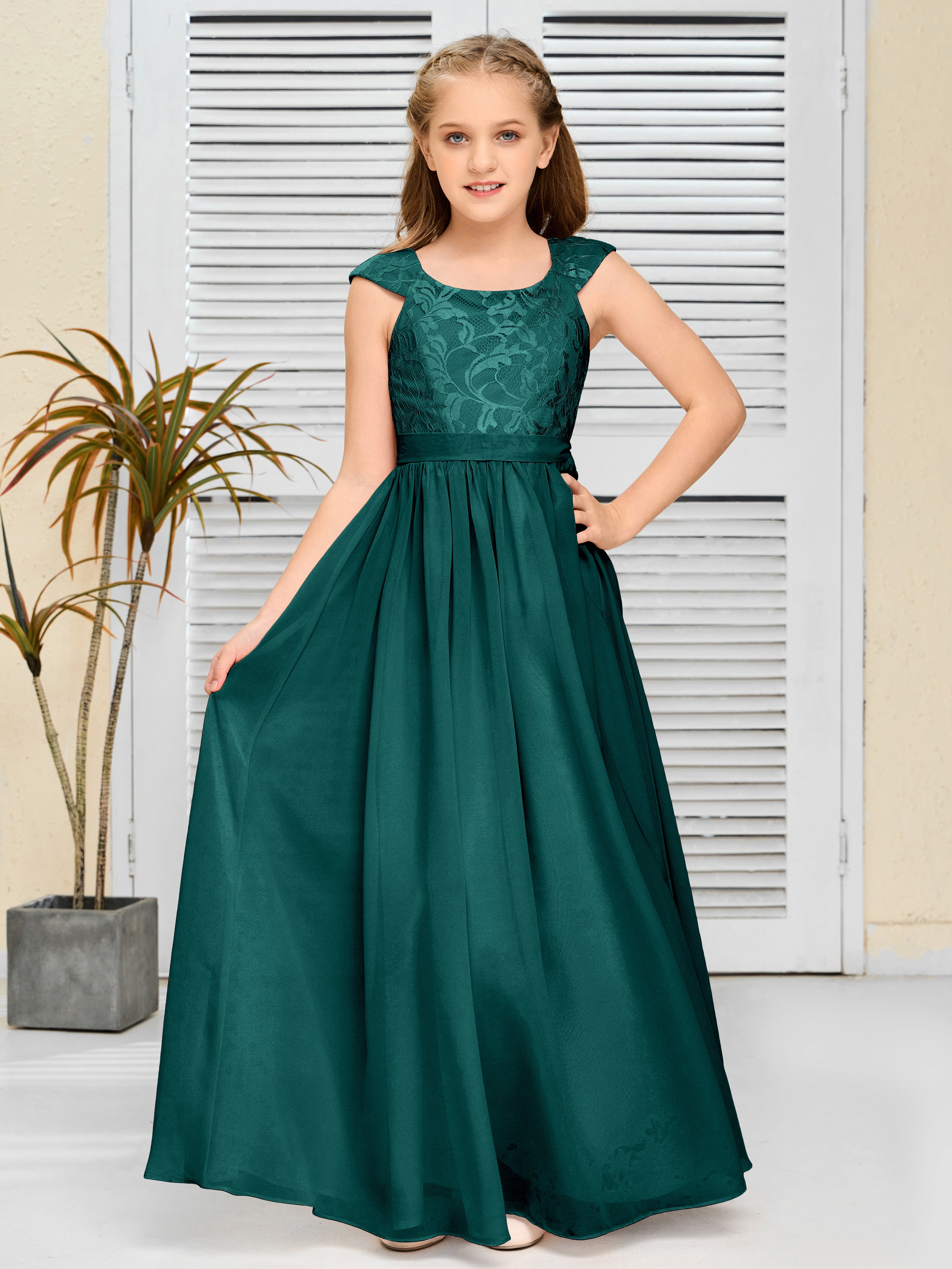A Line Chiffon Lace Junior Bridesmaid Dress