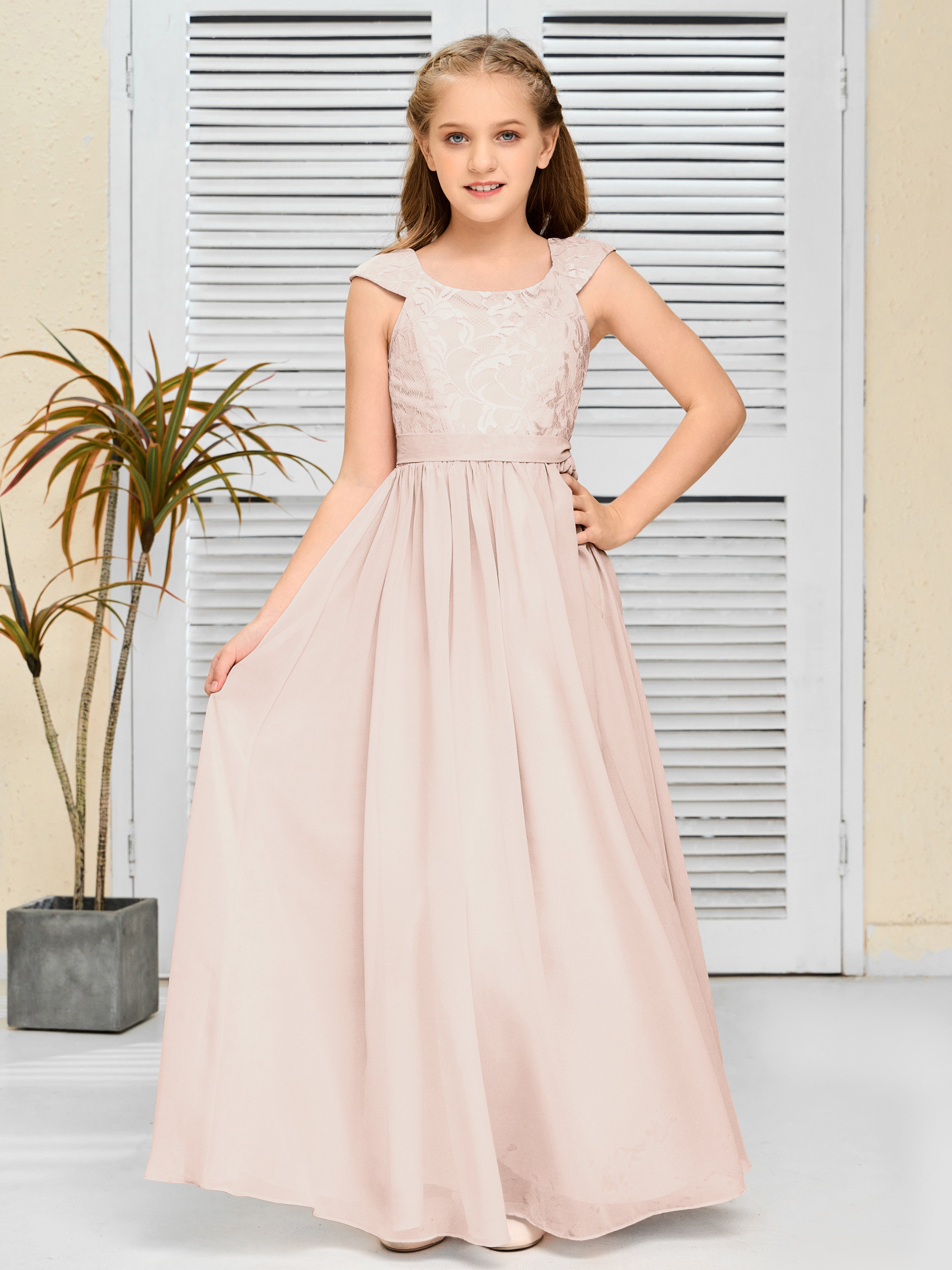 A Line Chiffon Lace Junior Bridesmaid Dress