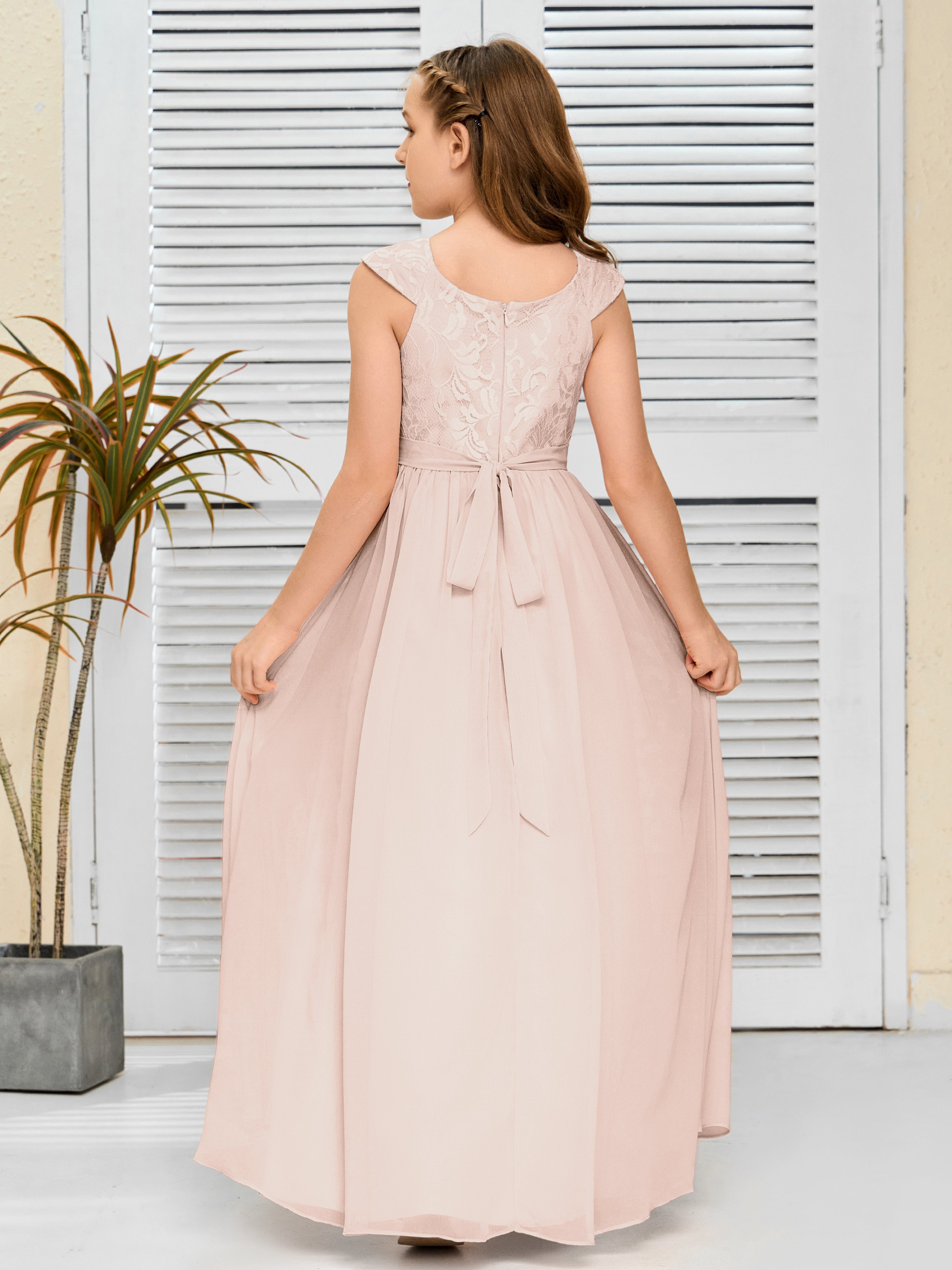 A Line Chiffon Lace Junior Bridesmaid Dress