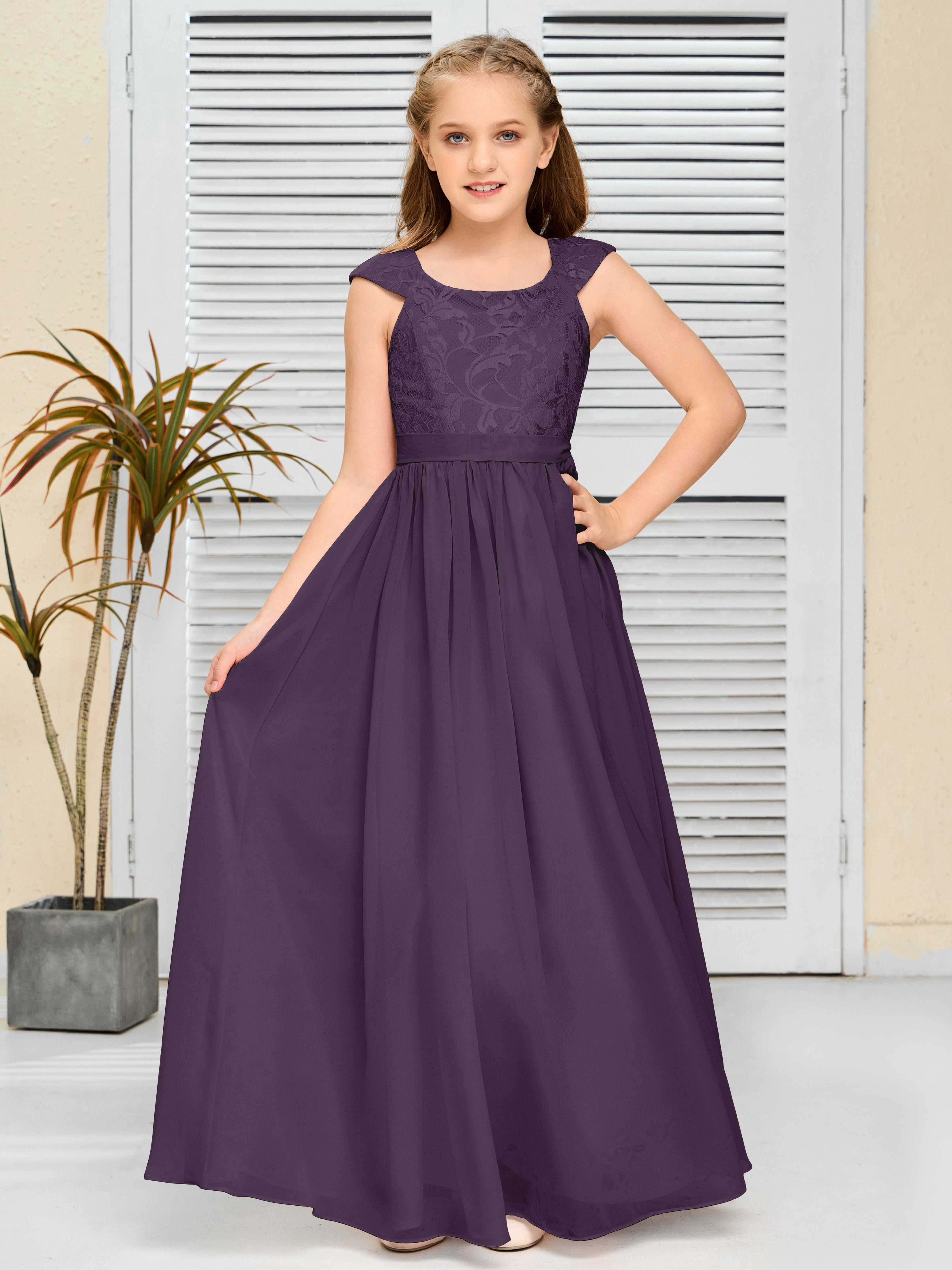 A Line Chiffon Lace Junior Bridesmaid Dress