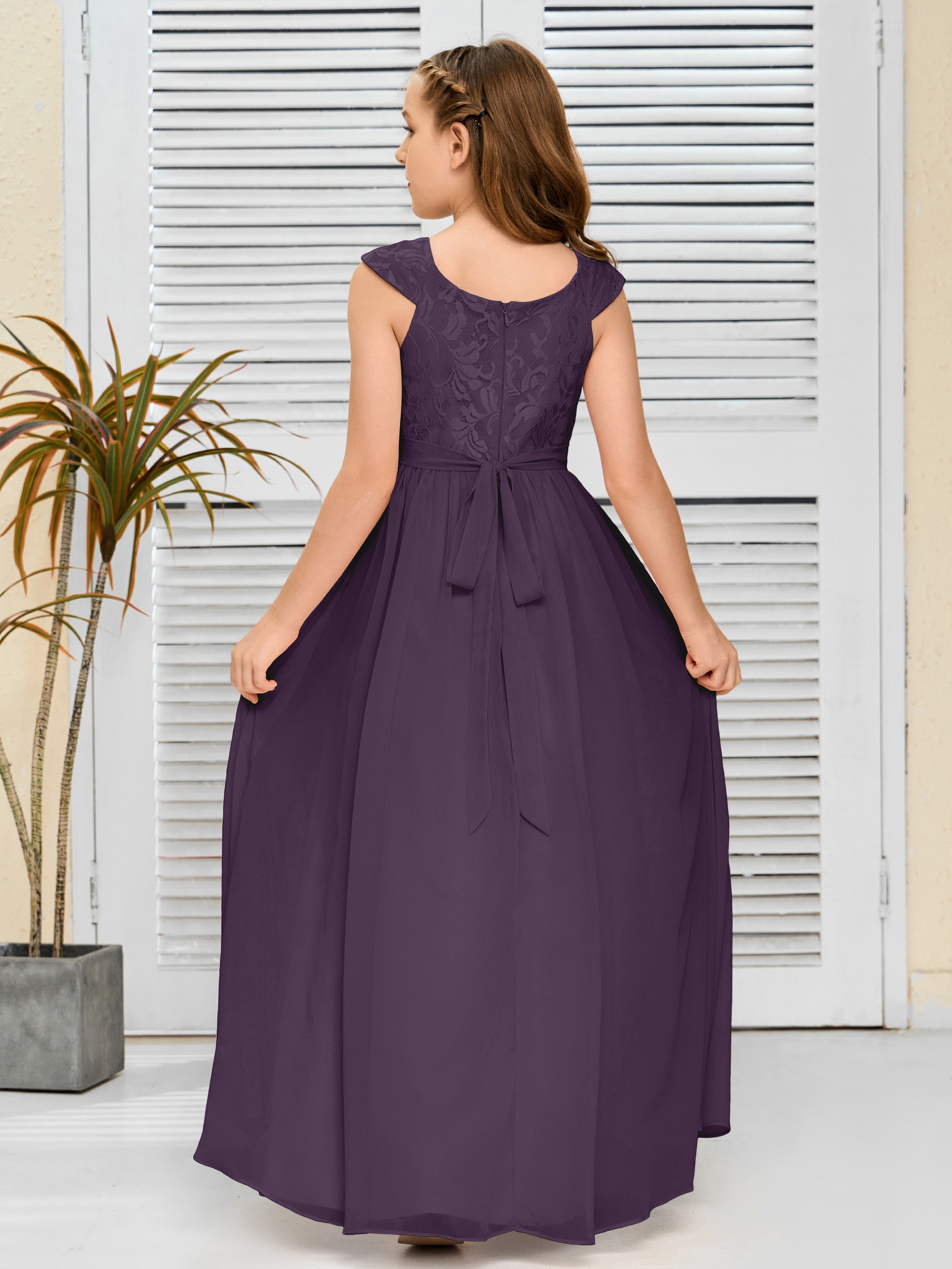 A Line Chiffon Lace Junior Bridesmaid Dress