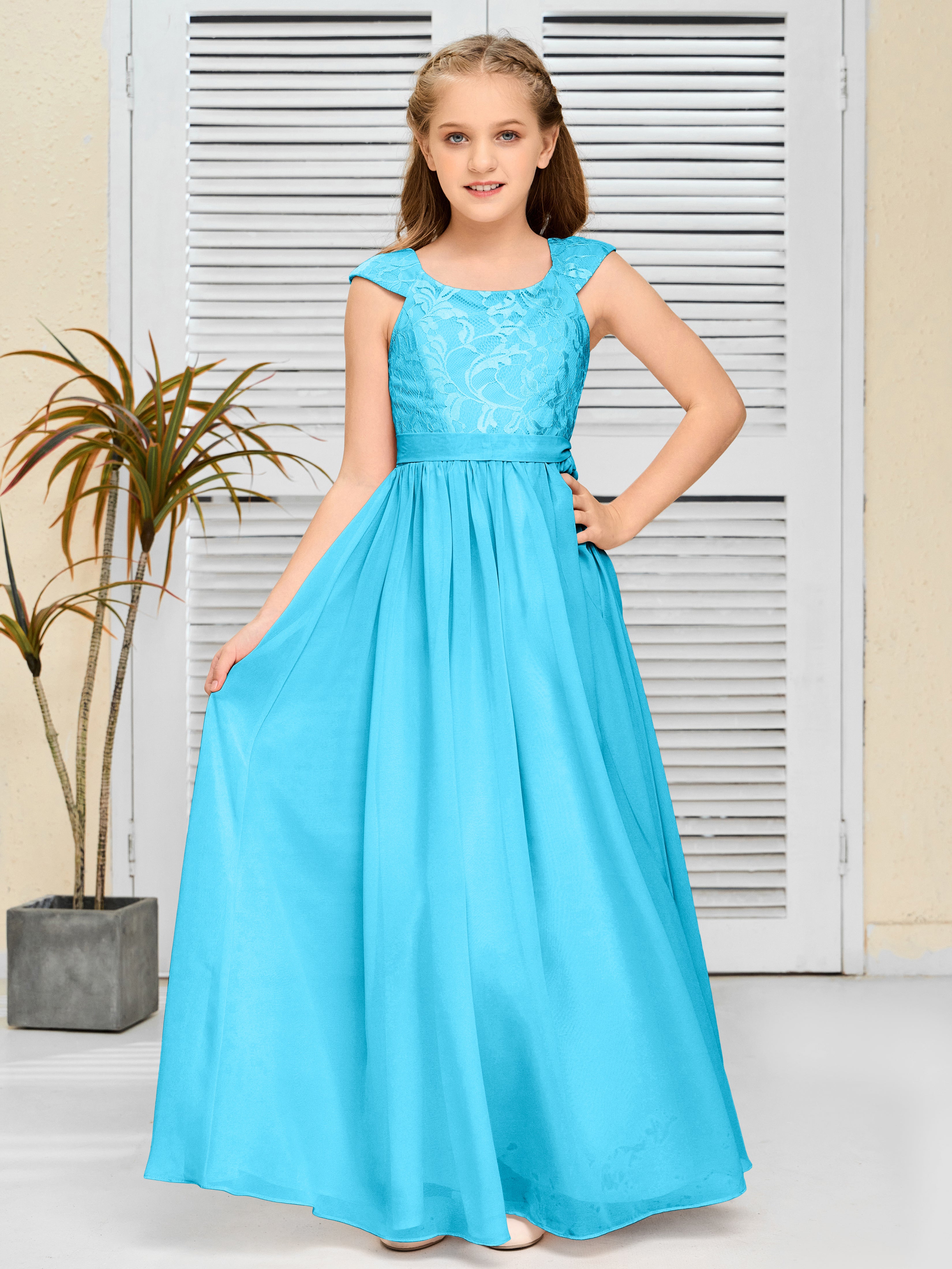 A Line Chiffon Lace Junior Bridesmaid Dress