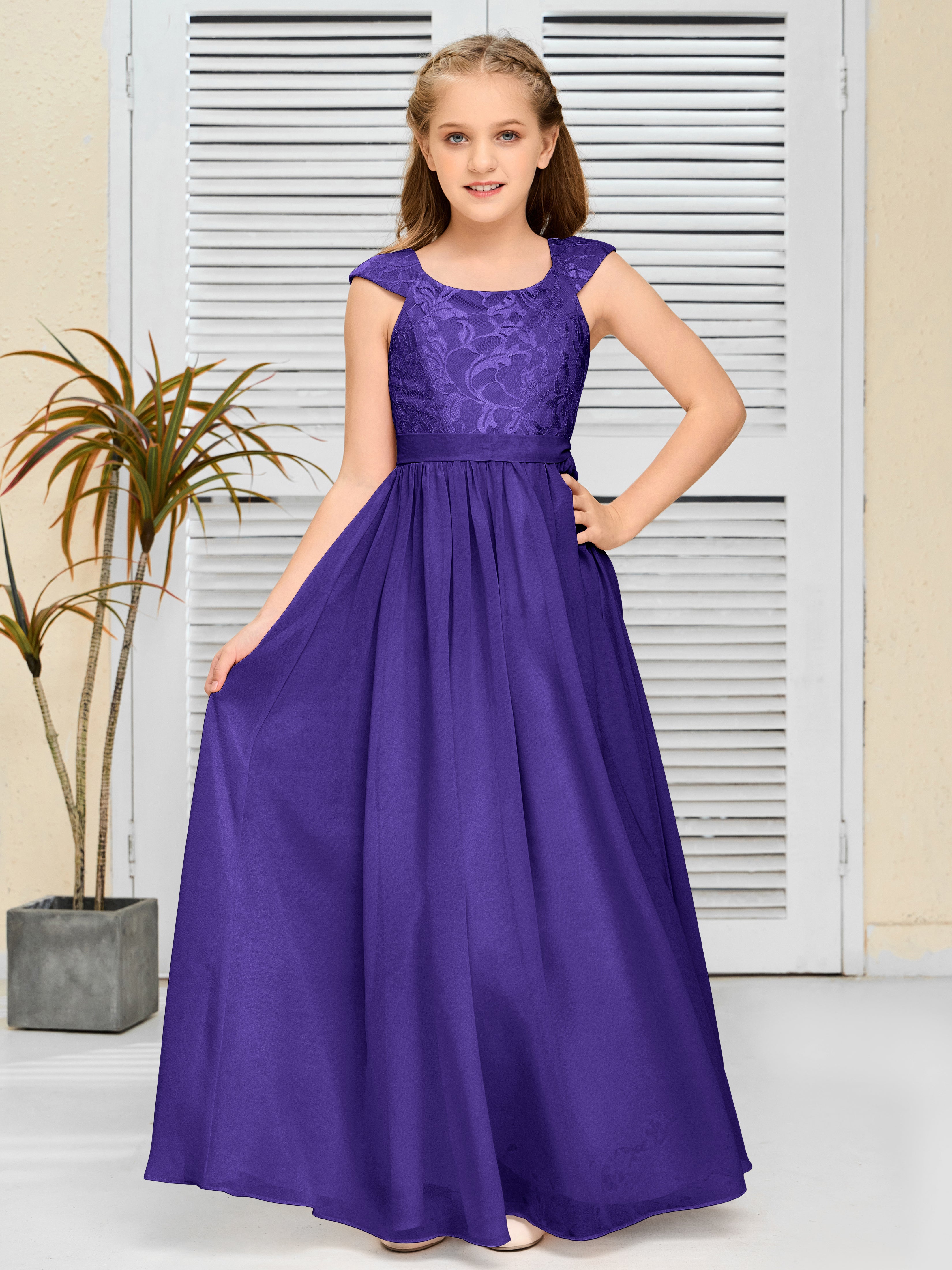 A Line Chiffon Lace Junior Bridesmaid Dress