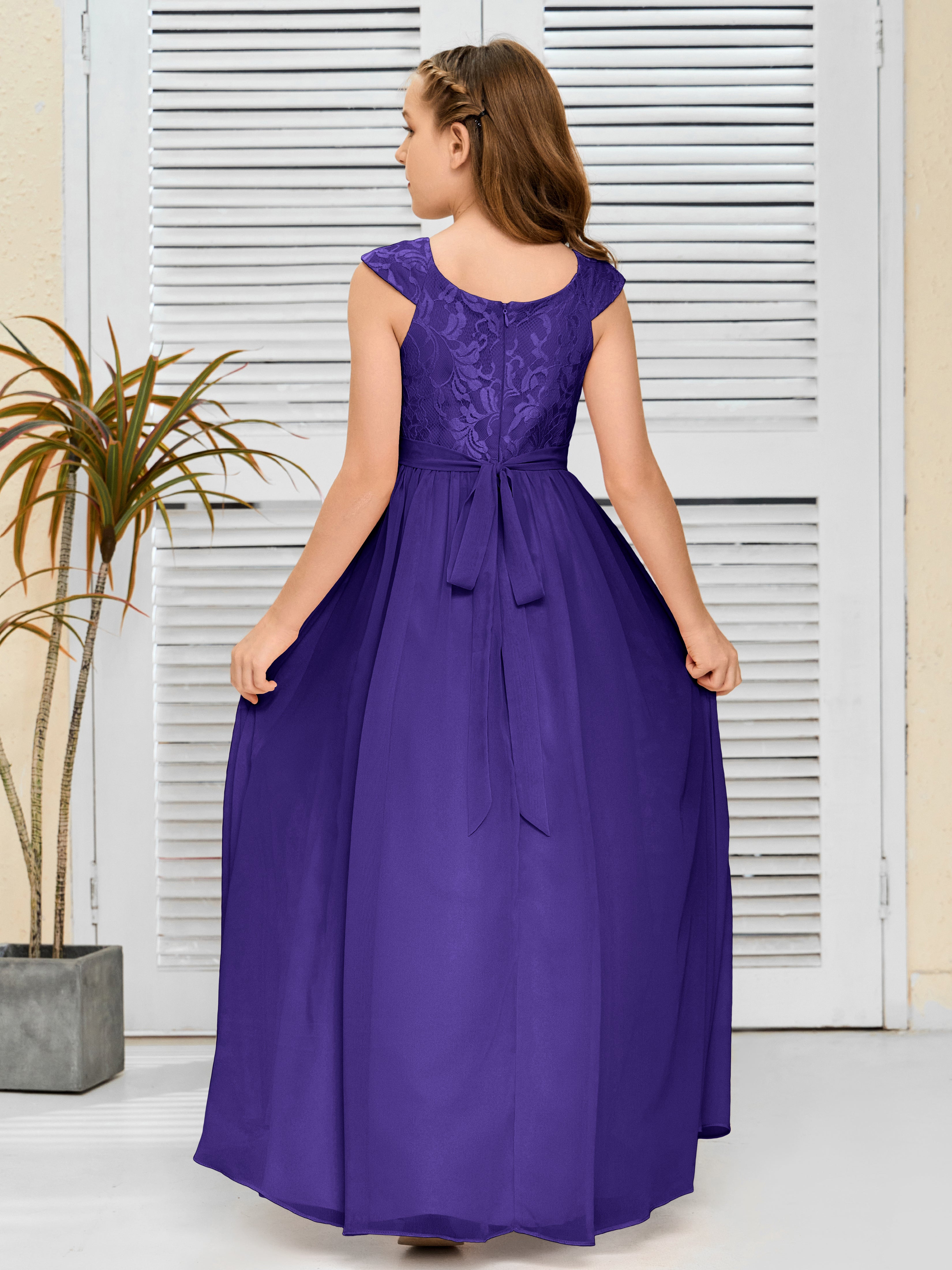 A Line Chiffon Lace Junior Bridesmaid Dress