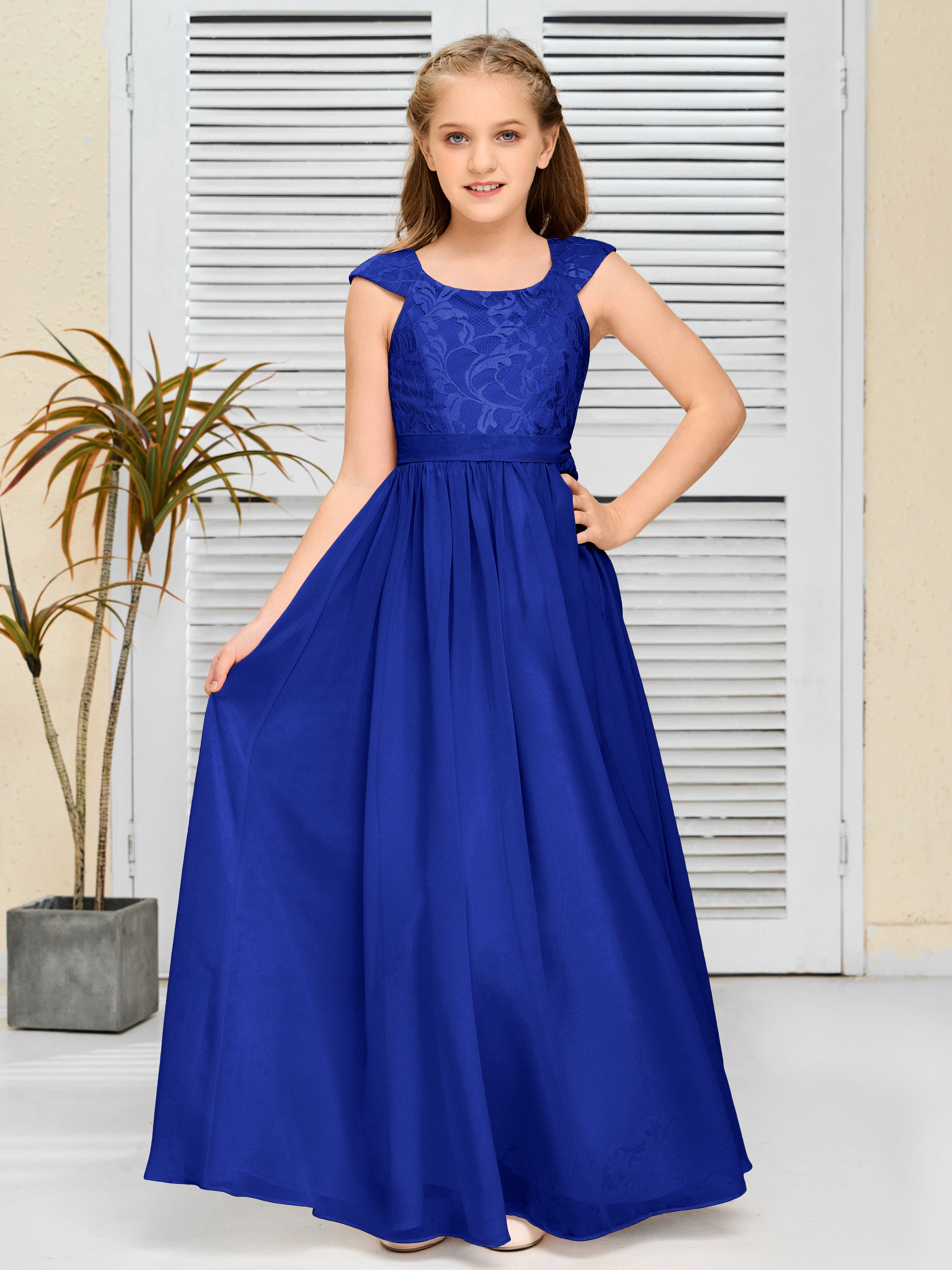 A Line Chiffon Lace Junior Bridesmaid Dress