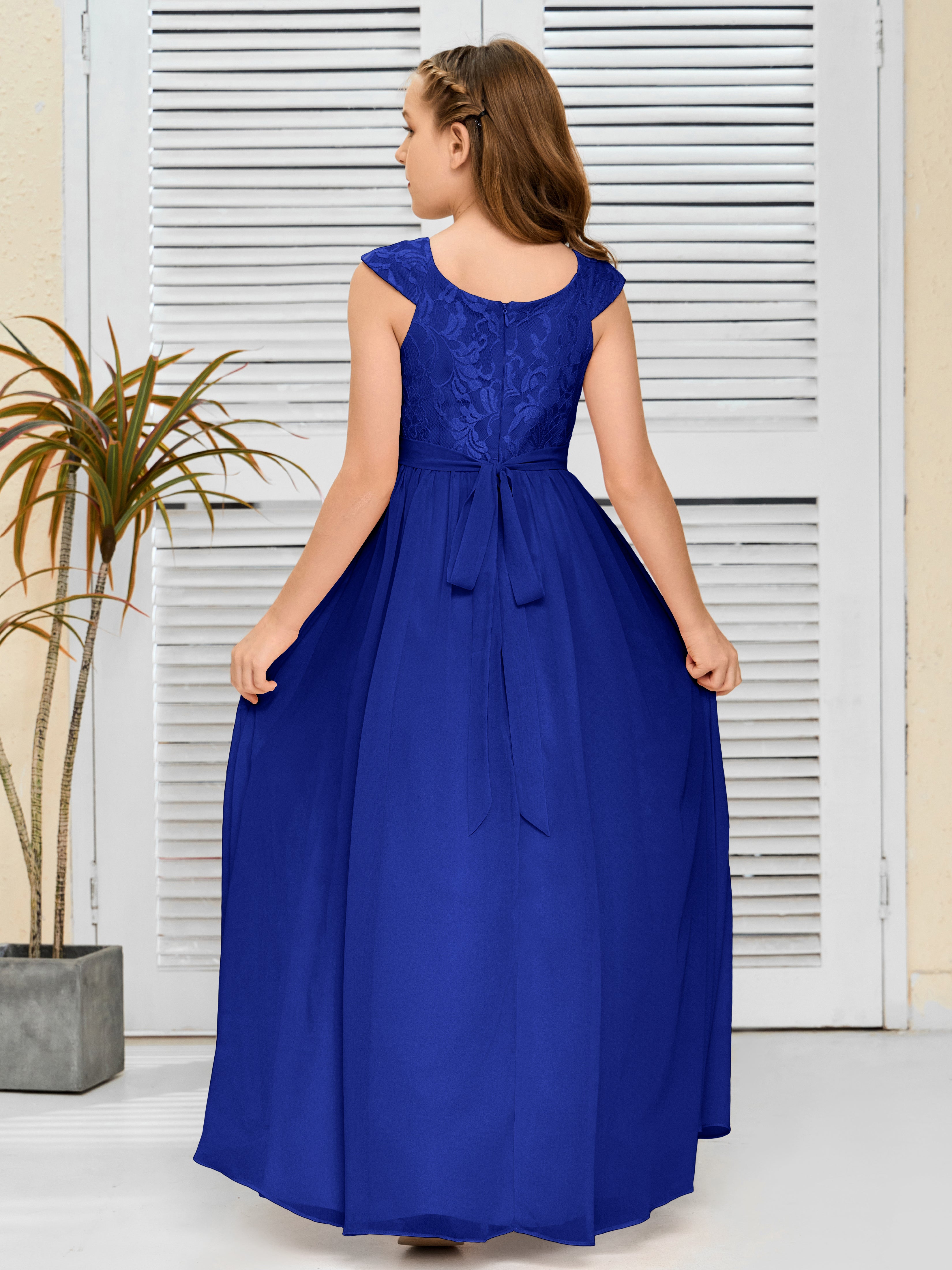 A Line Chiffon Lace Junior Bridesmaid Dress