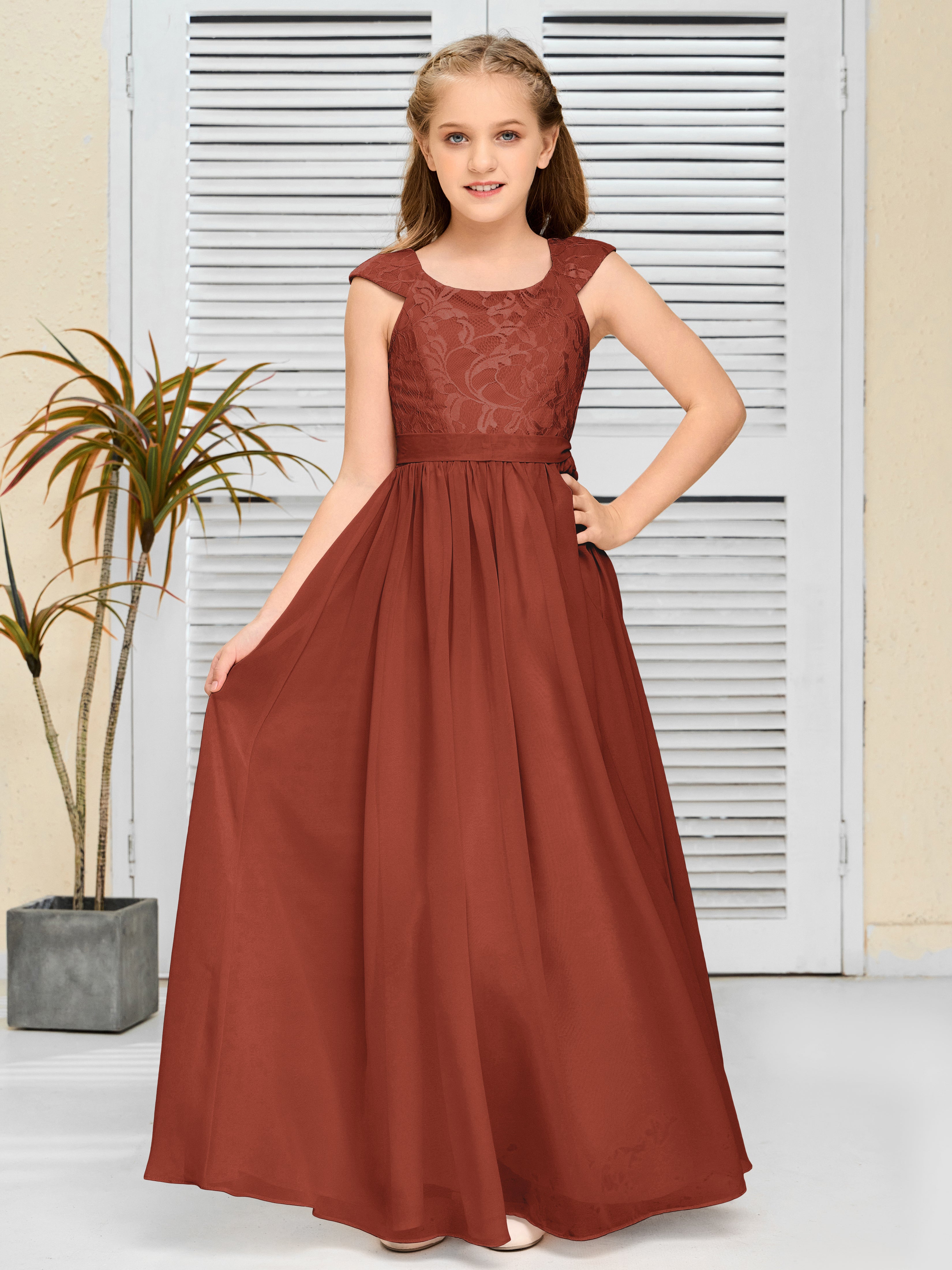 A Line Chiffon Lace Junior Bridesmaid Dress