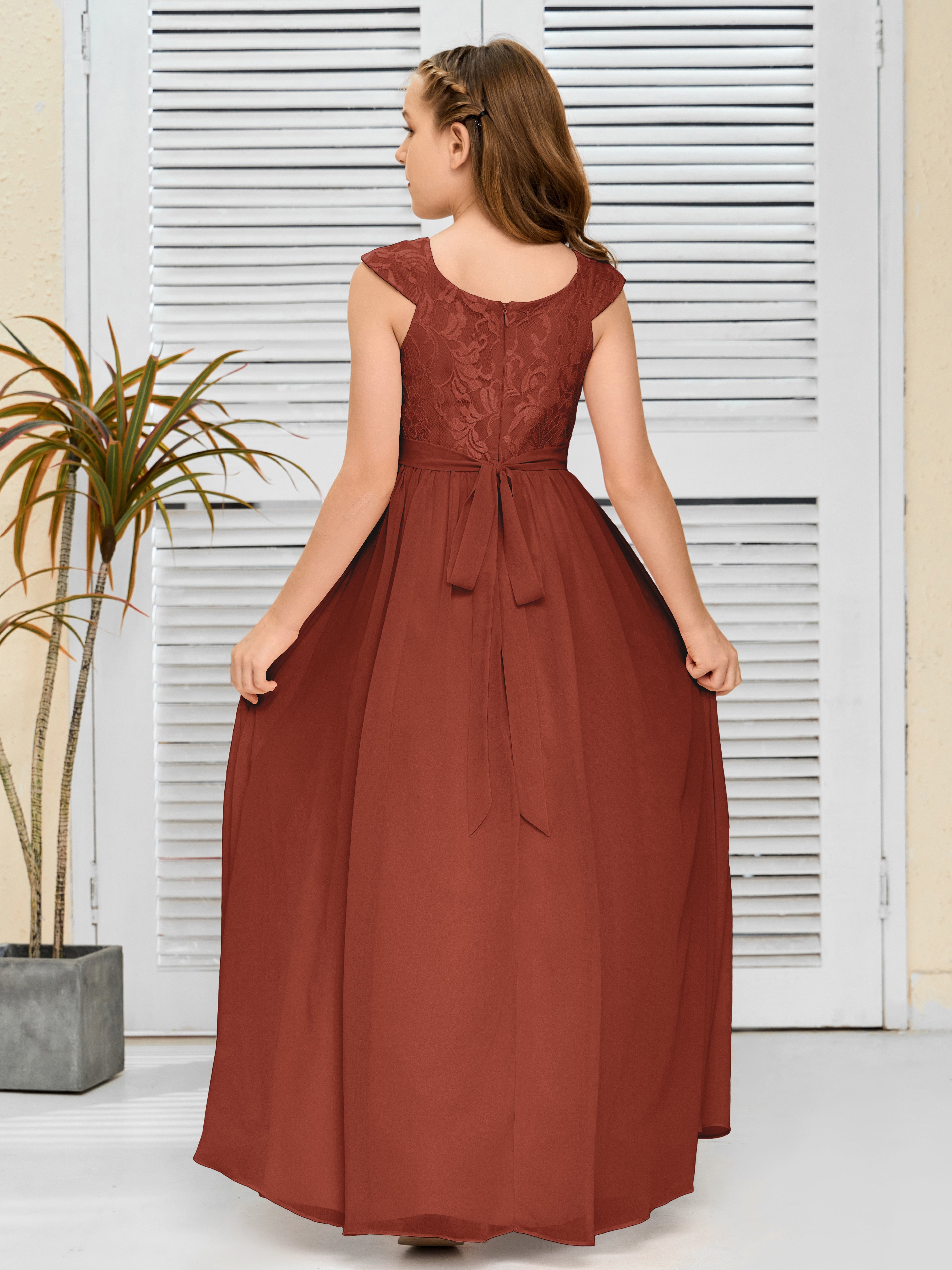 A Line Chiffon Lace Junior Bridesmaid Dress