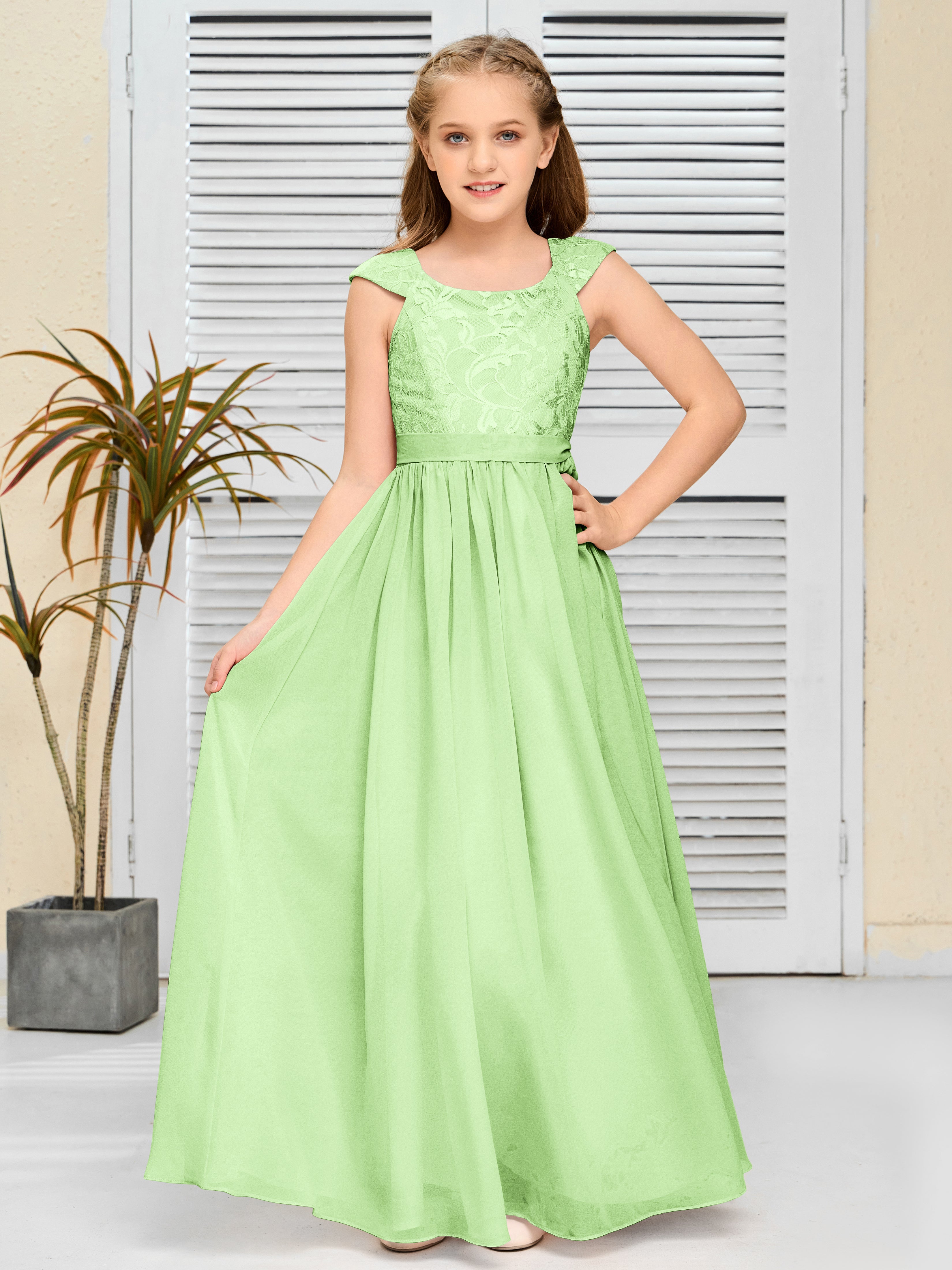 A Line Chiffon Lace Junior Bridesmaid Dress