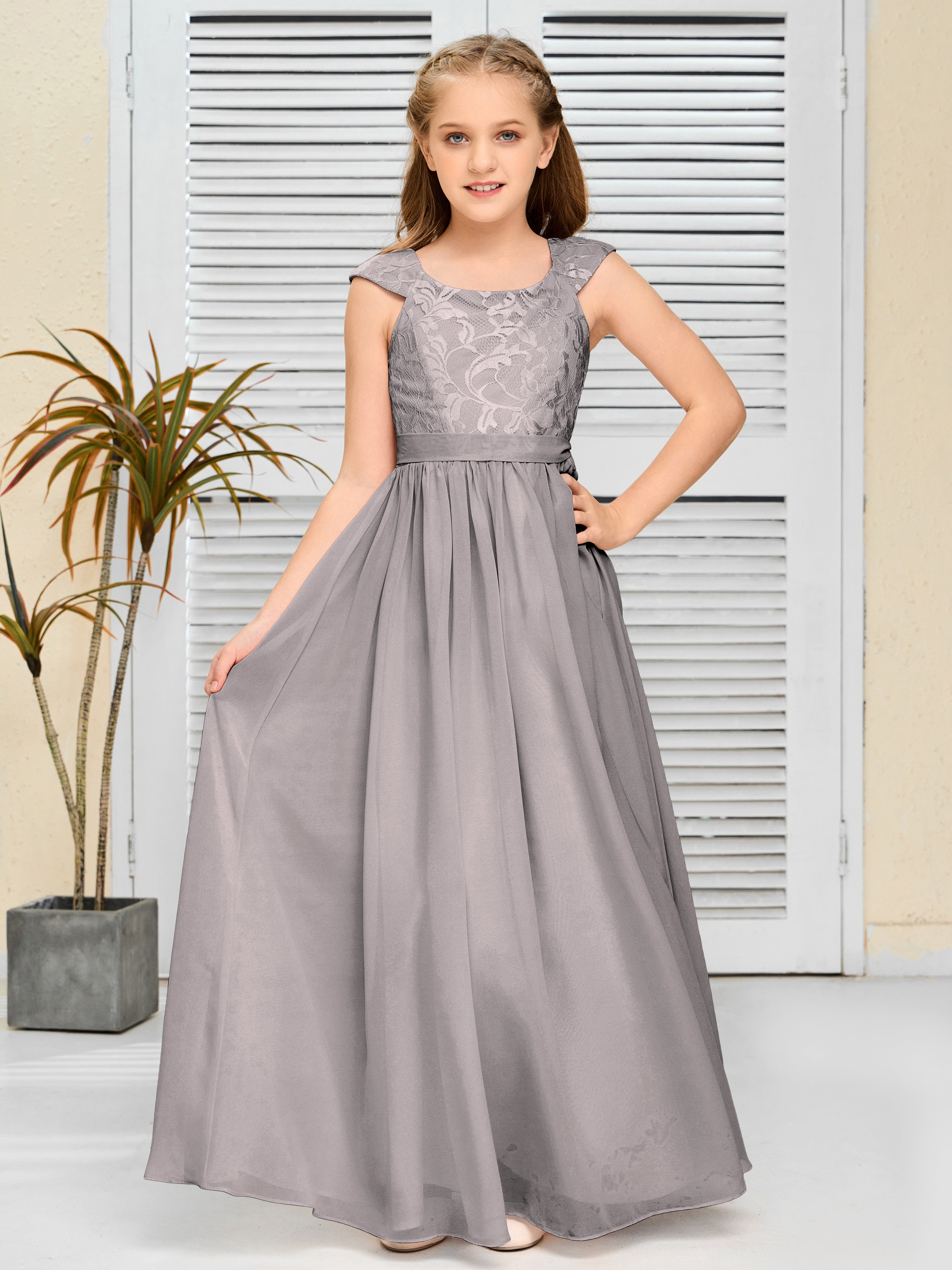 A Line Chiffon Lace Junior Bridesmaid Dress