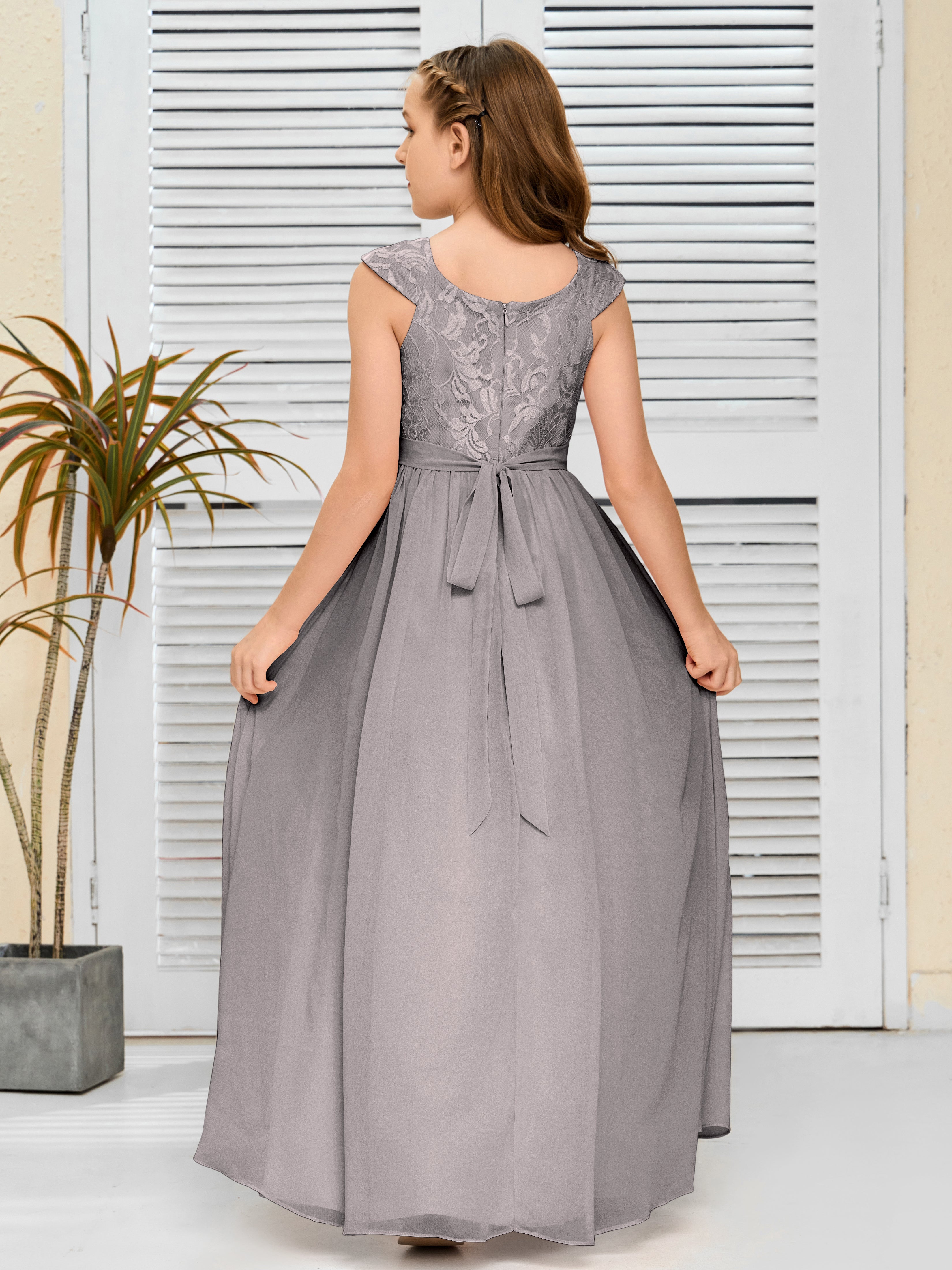 A Line Chiffon Lace Junior Bridesmaid Dress