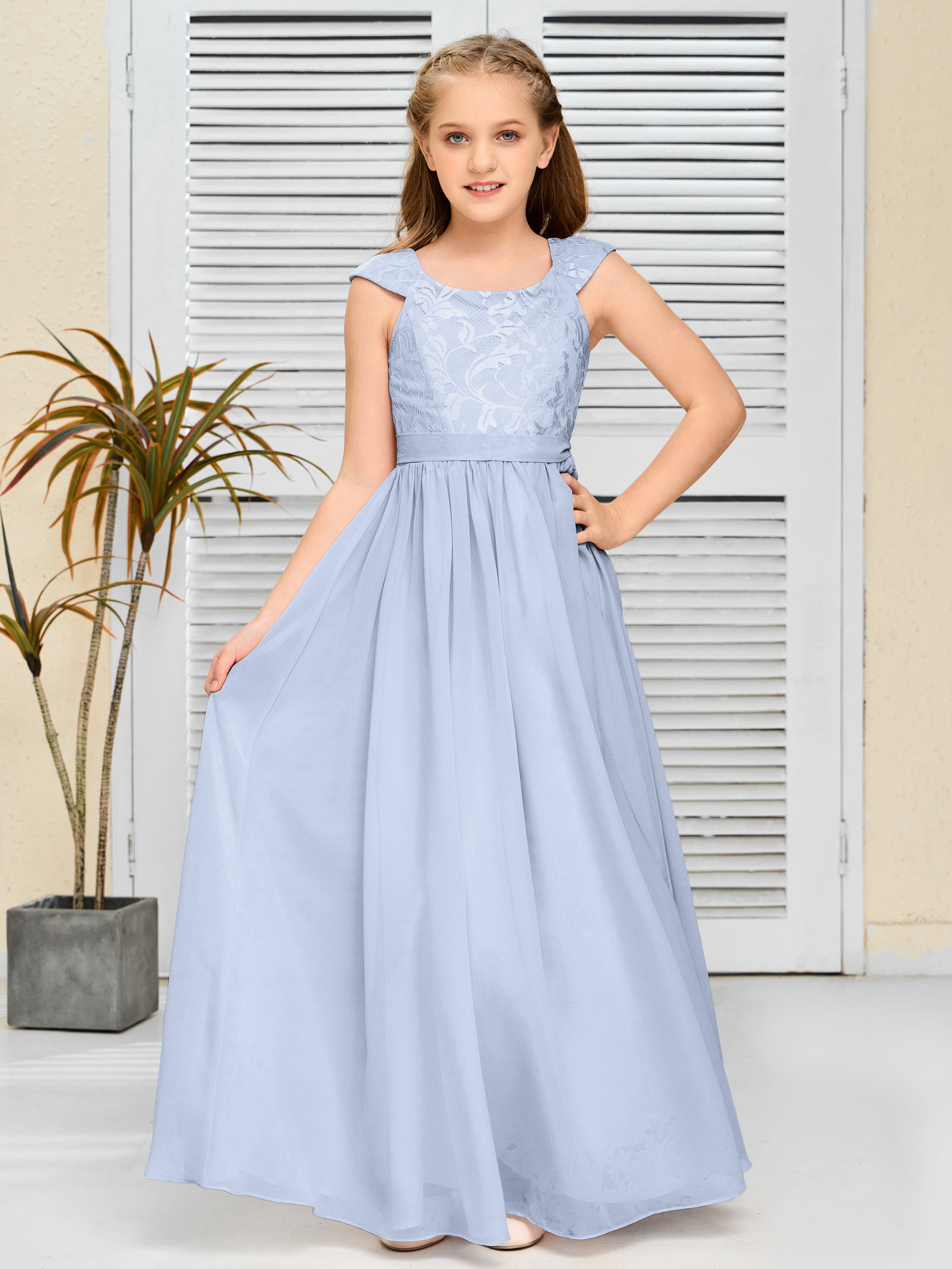A Line Chiffon Lace Junior Bridesmaid Dress