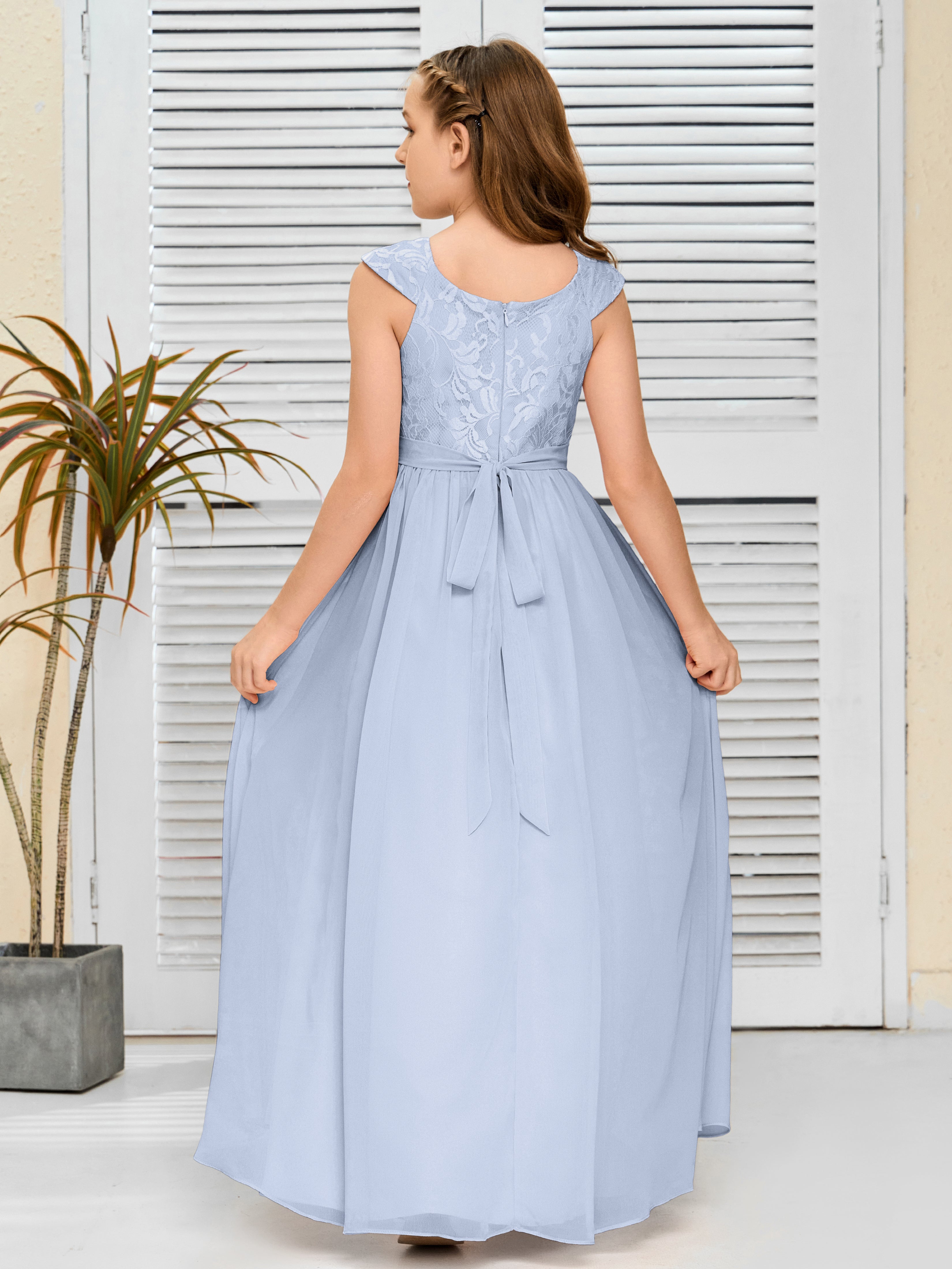 A Line Chiffon Lace Junior Bridesmaid Dress