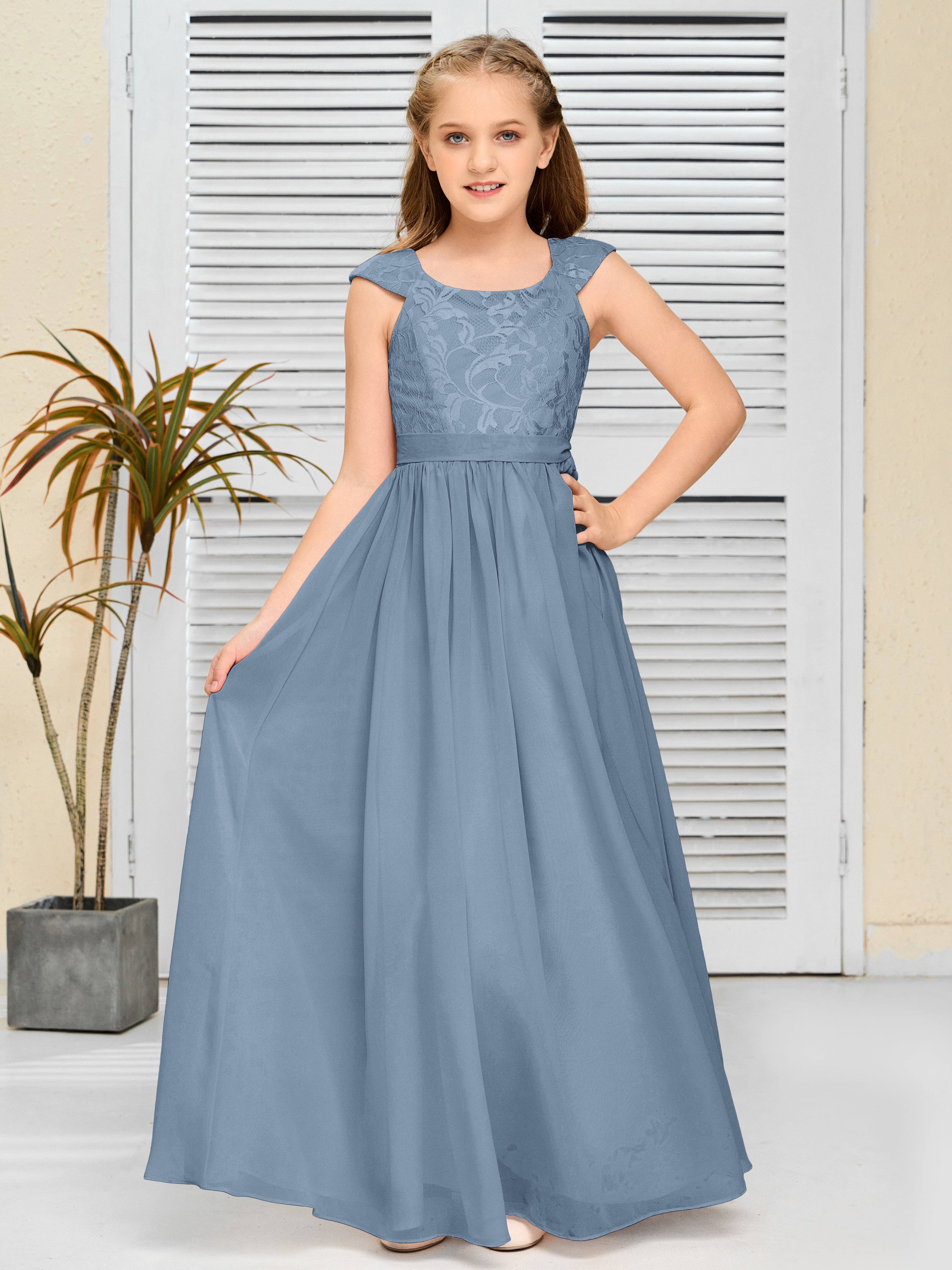 A Line Chiffon Lace Junior Bridesmaid Dress