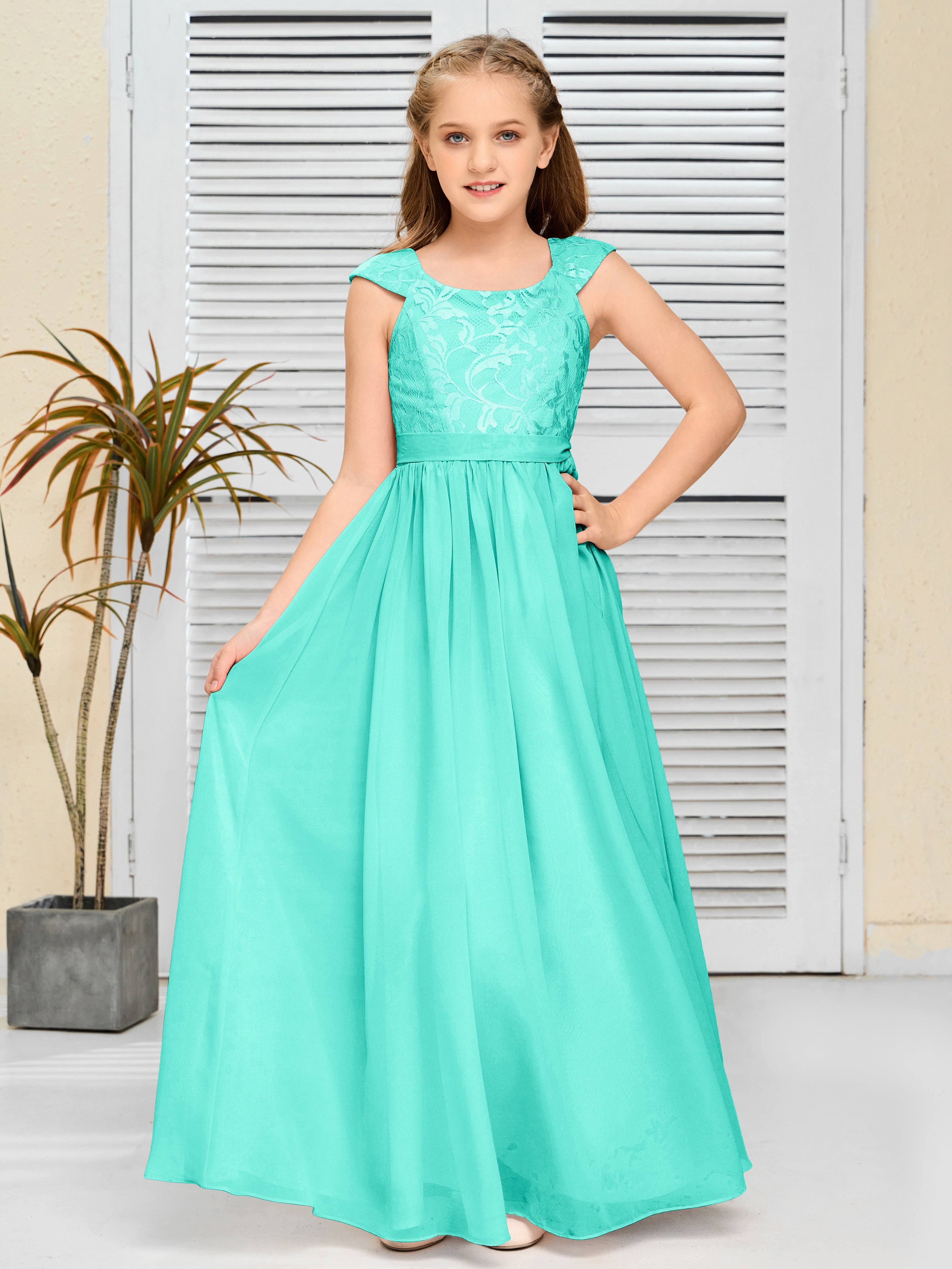 A Line Chiffon Lace Junior Bridesmaid Dress