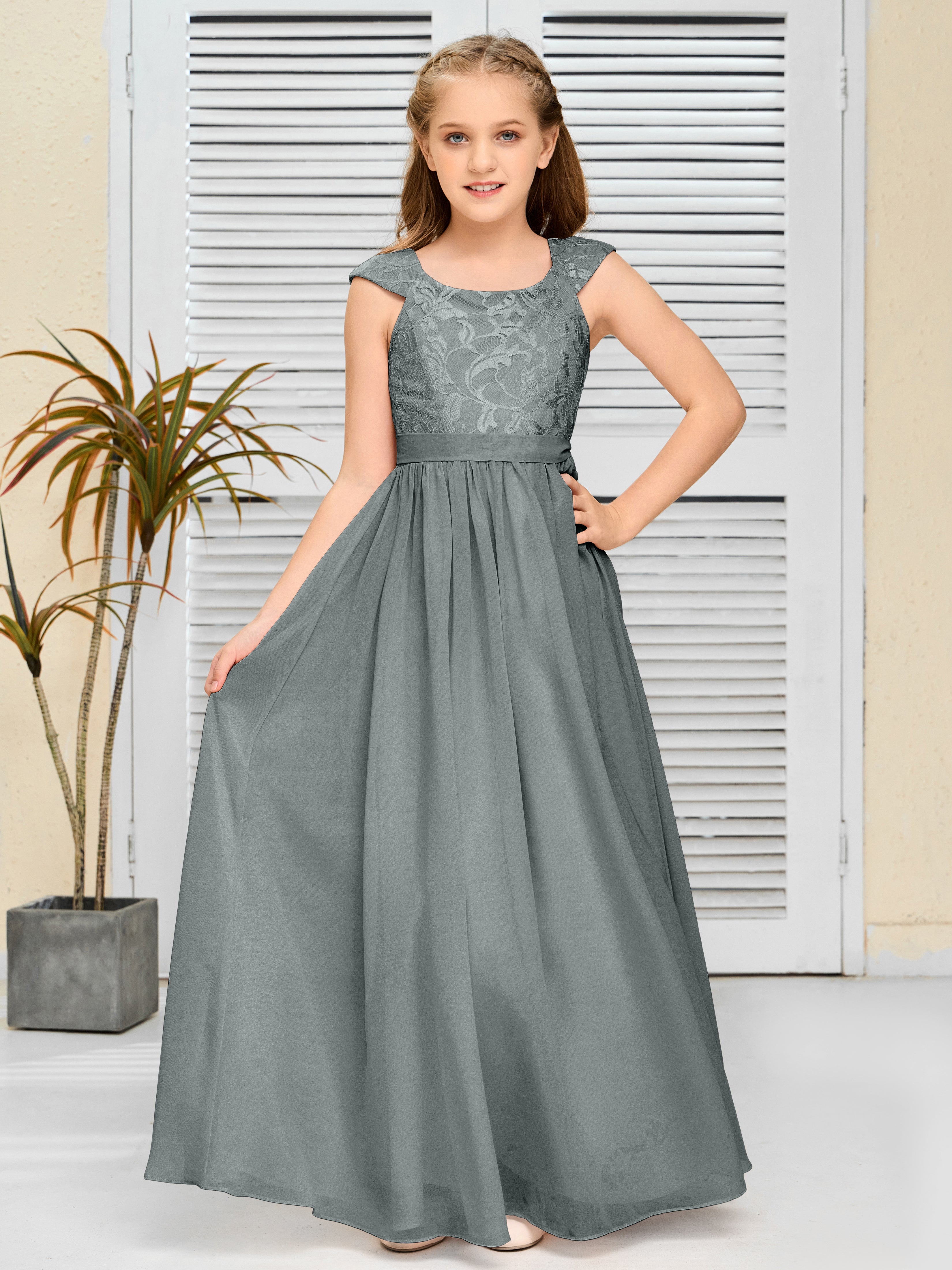 A Line Chiffon Lace Junior Bridesmaid Dress