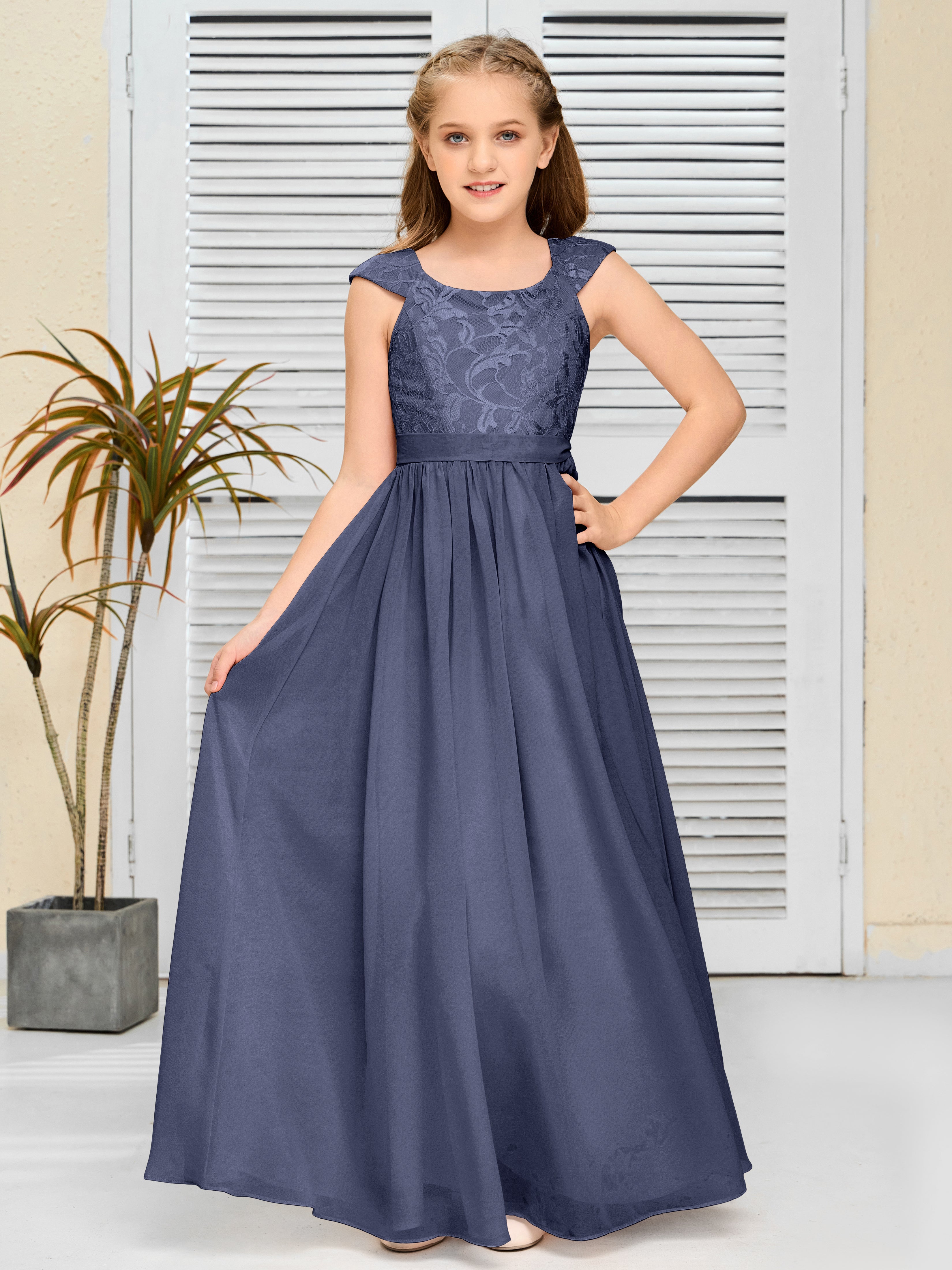 A Line Chiffon Lace Junior Bridesmaid Dress