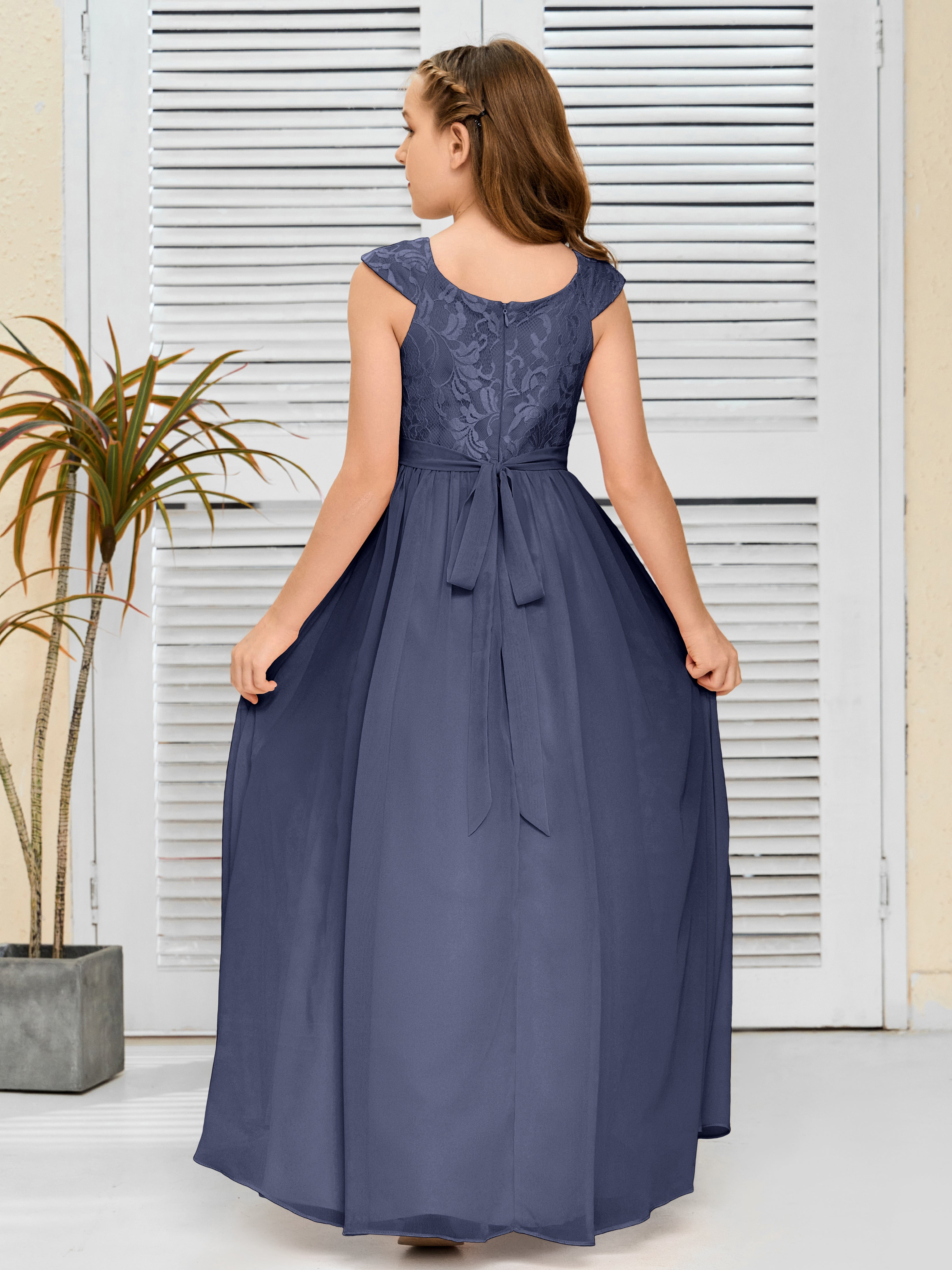 A Line Chiffon Lace Junior Bridesmaid Dress