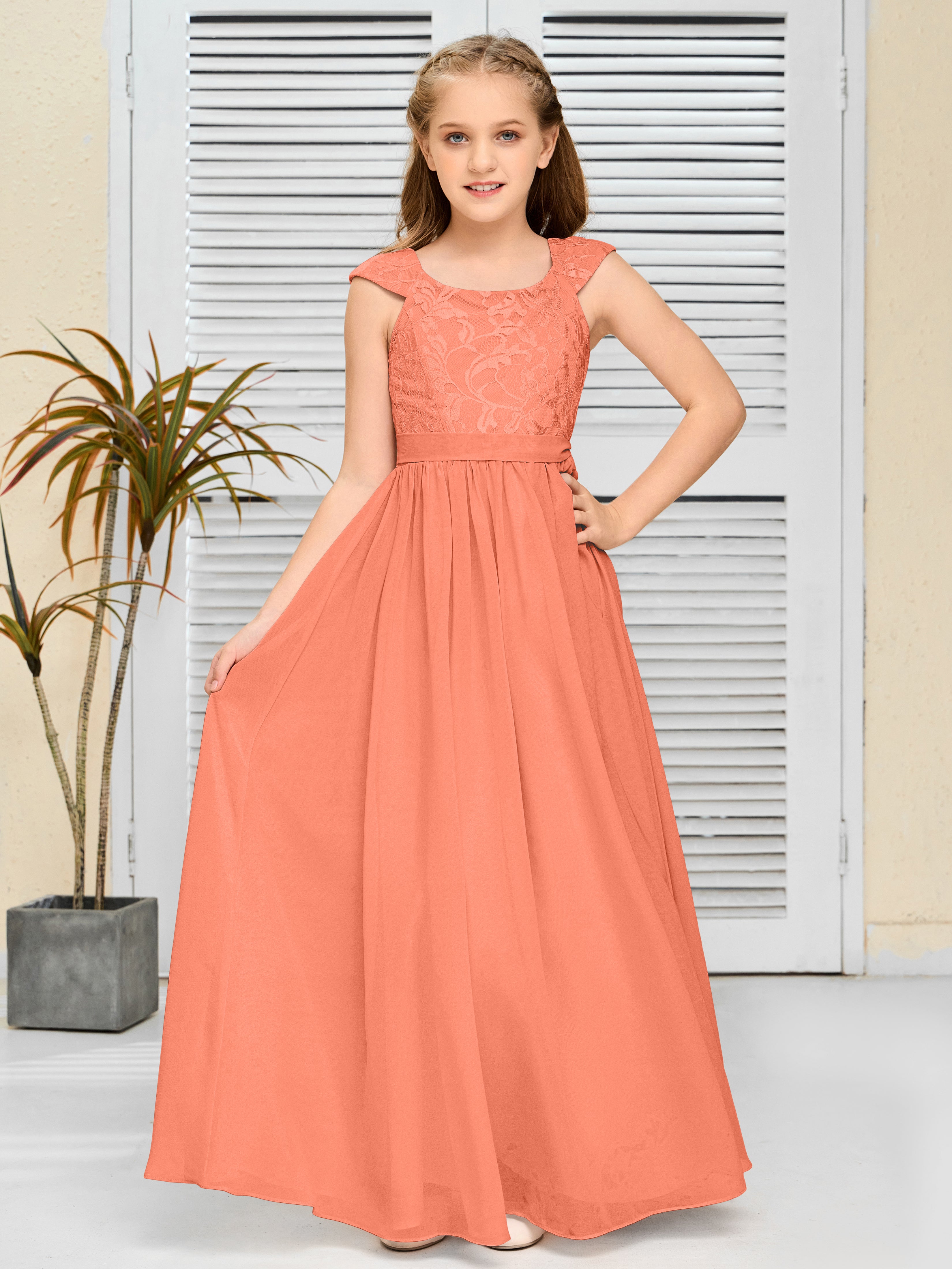 A Line Chiffon Lace Junior Bridesmaid Dress