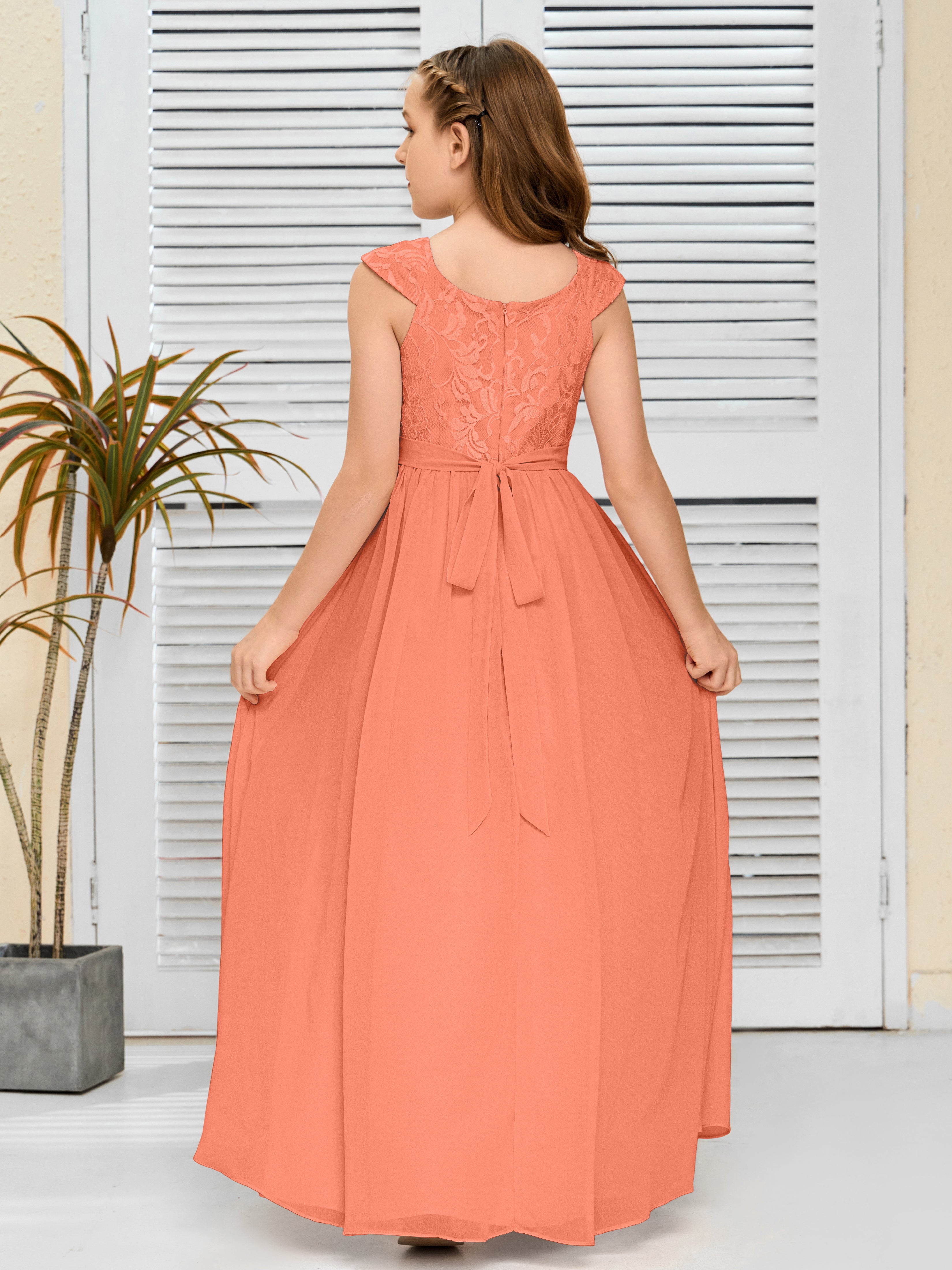 A Line Chiffon Lace Junior Bridesmaid Dress
