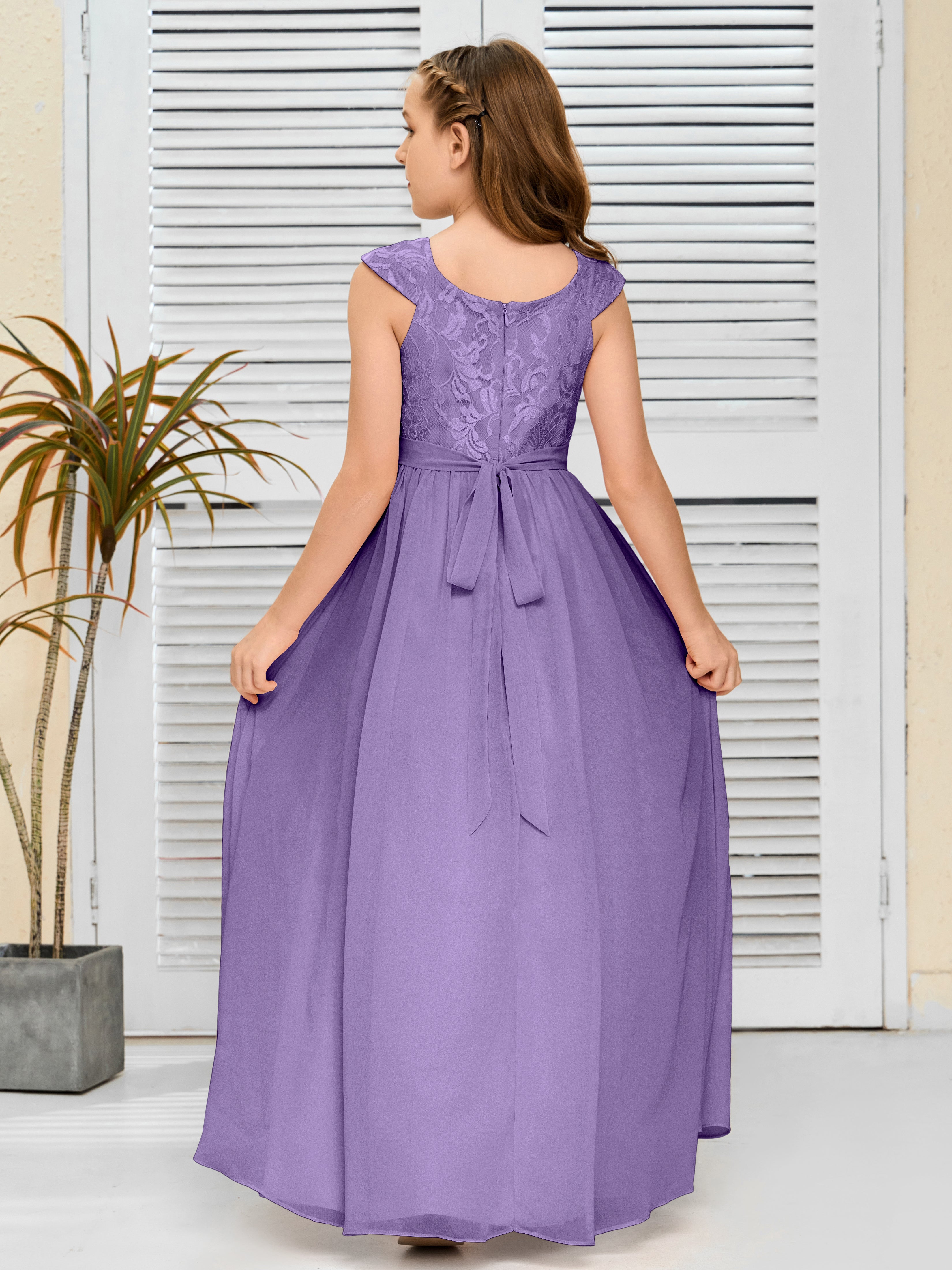A Line Chiffon Lace Junior Bridesmaid Dress