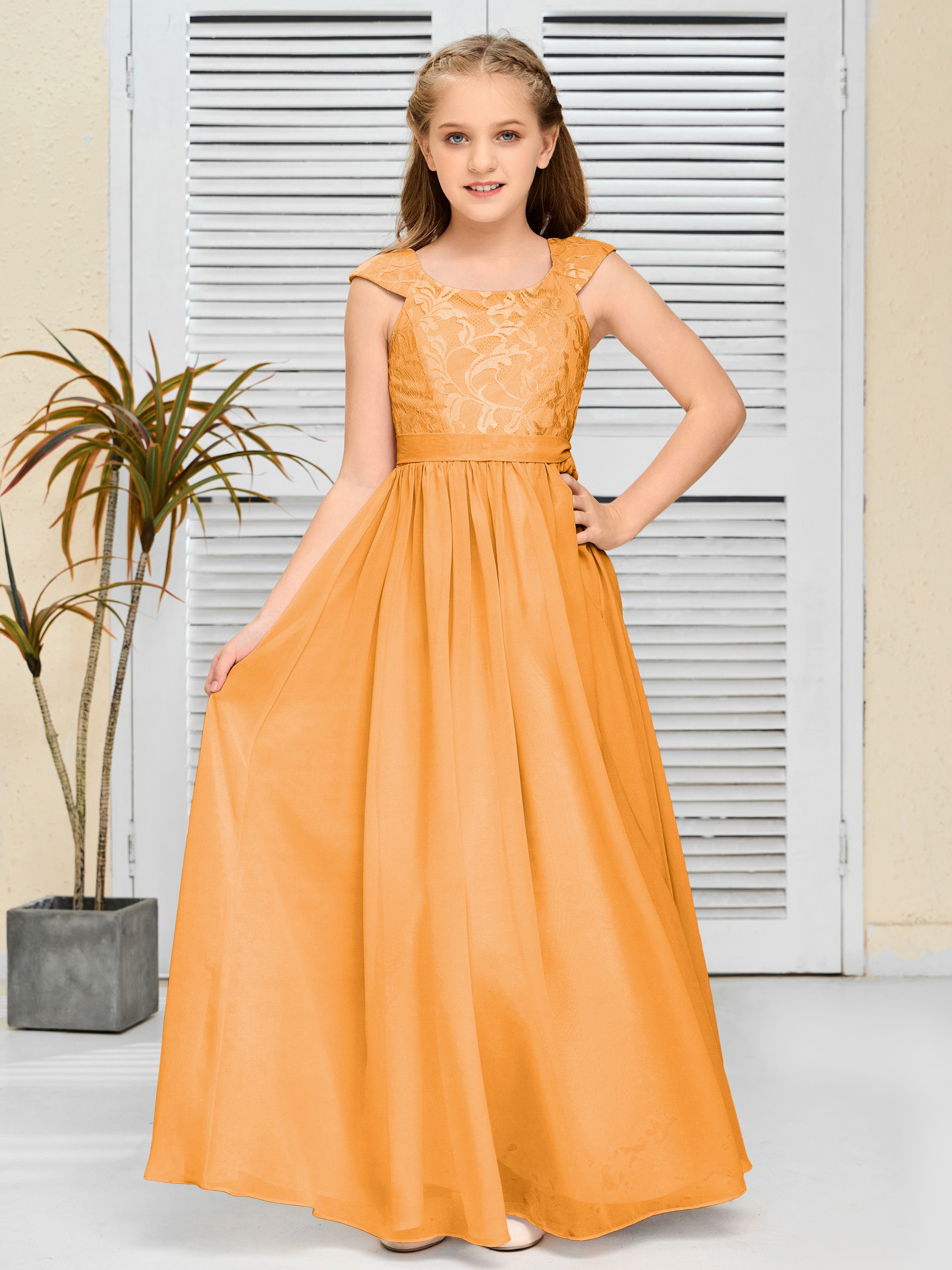 A Line Chiffon Lace Junior Bridesmaid Dress