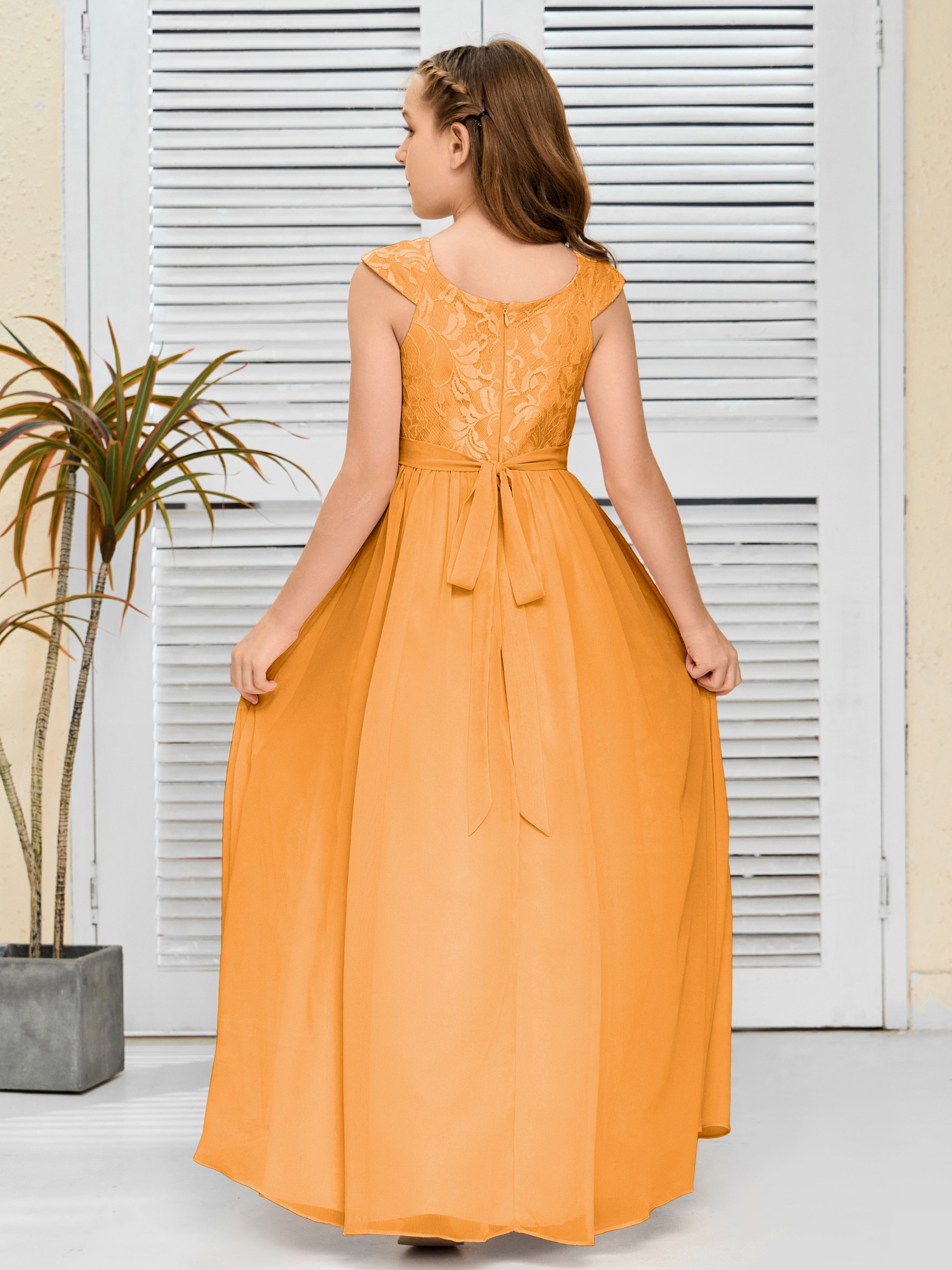 A Line Chiffon Lace Junior Bridesmaid Dress