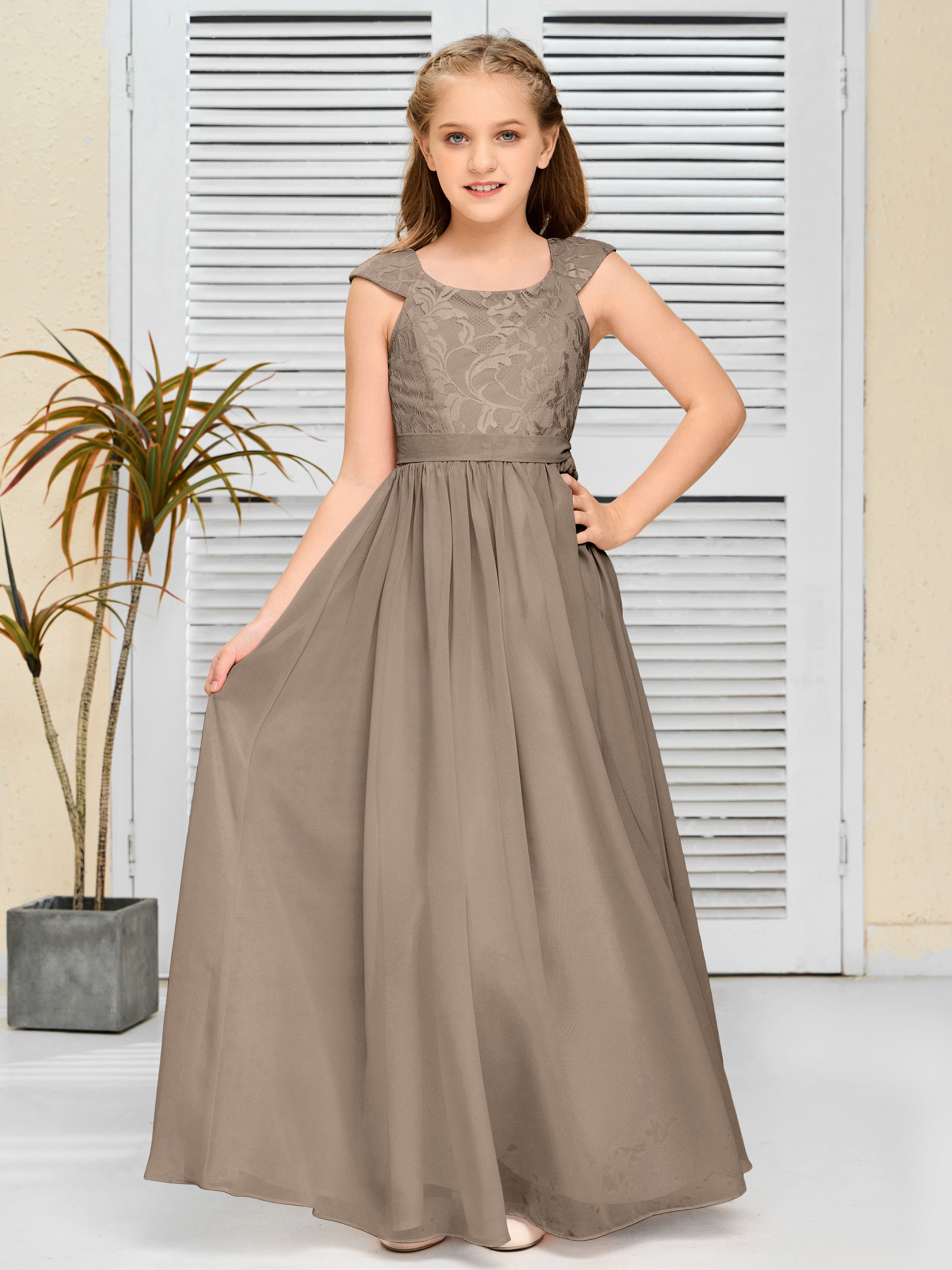 A Line Chiffon Lace Junior Bridesmaid Dress