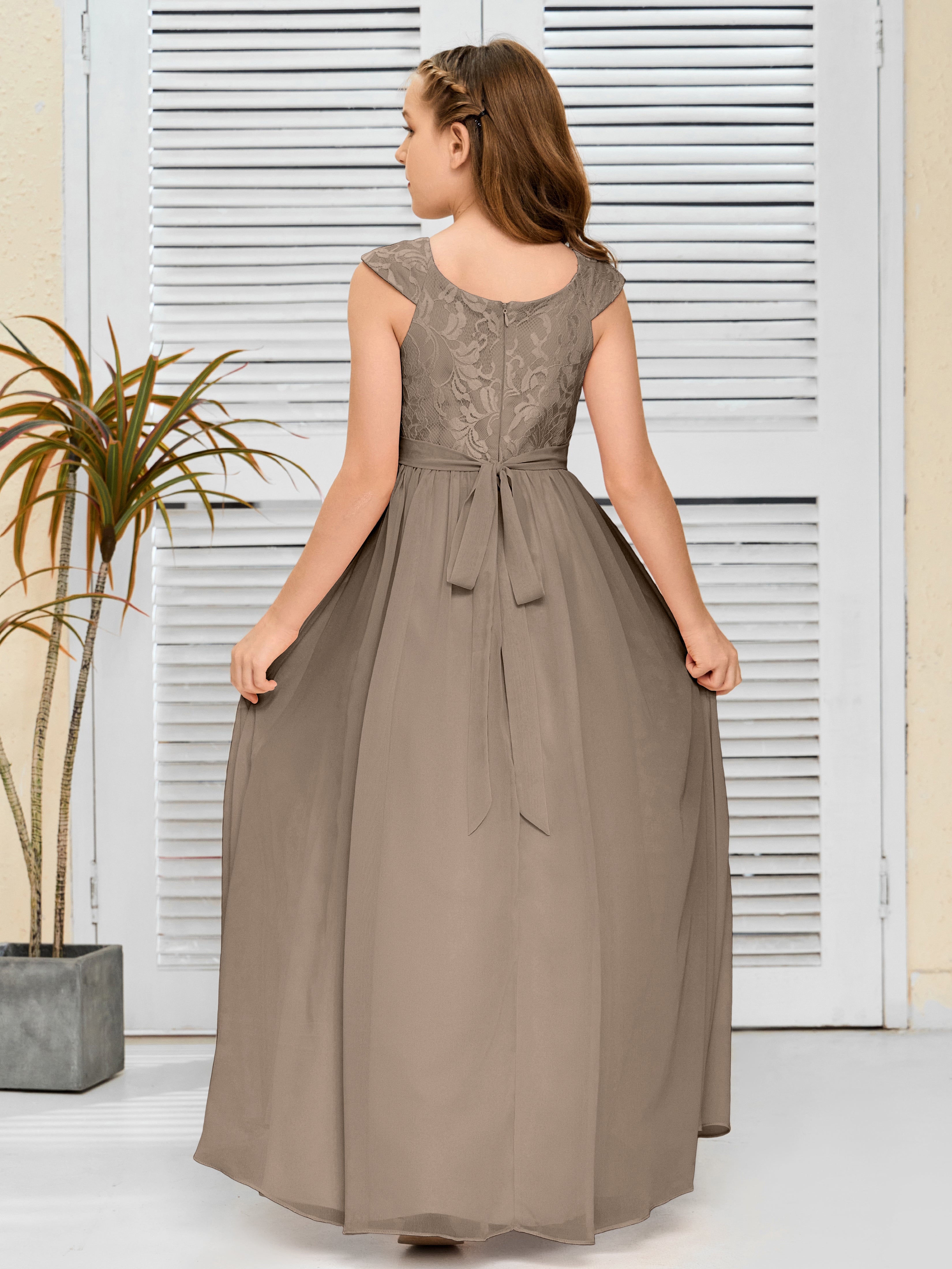 A Line Chiffon Lace Junior Bridesmaid Dress