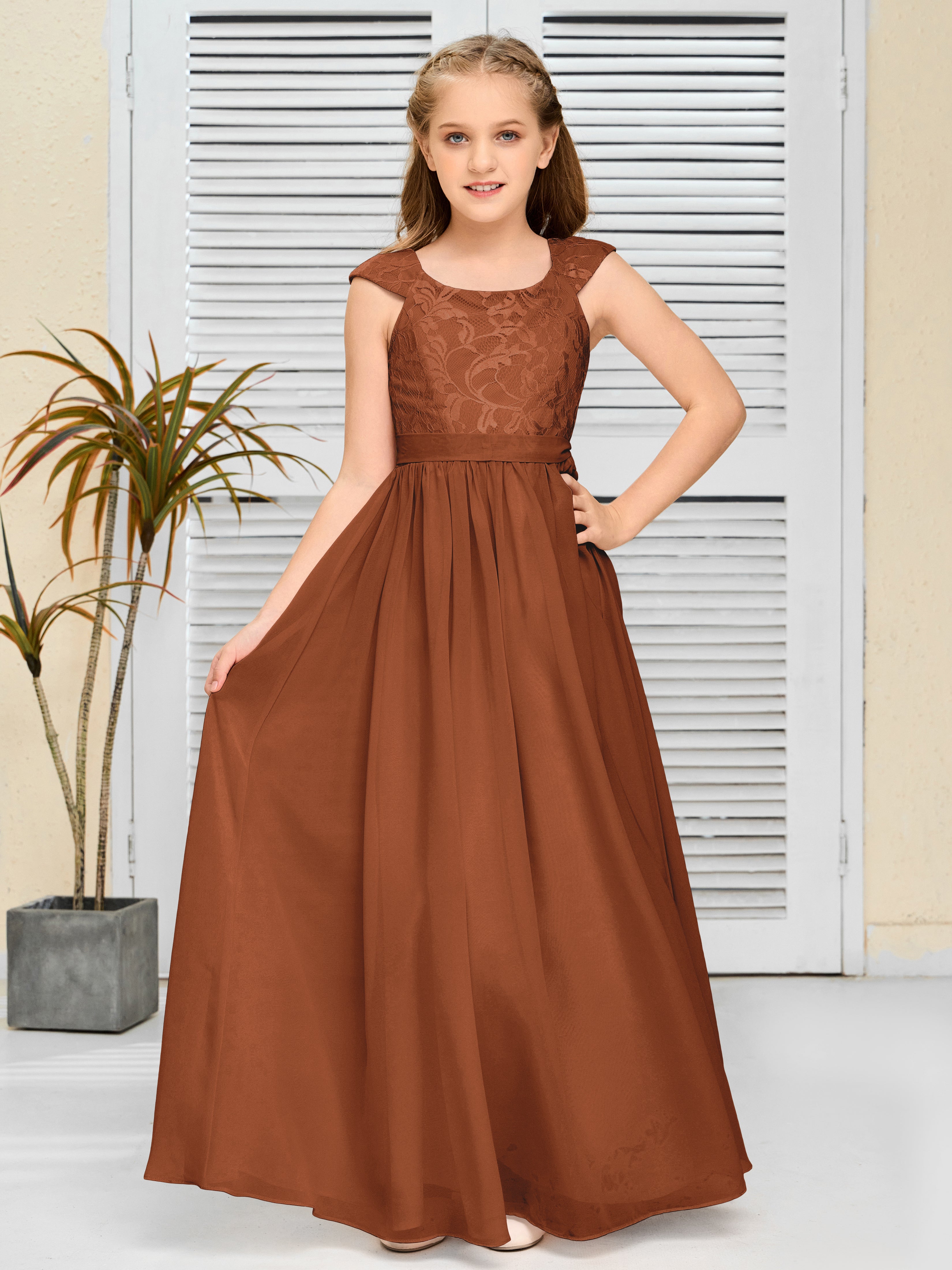 A Line Chiffon Lace Junior Bridesmaid Dress