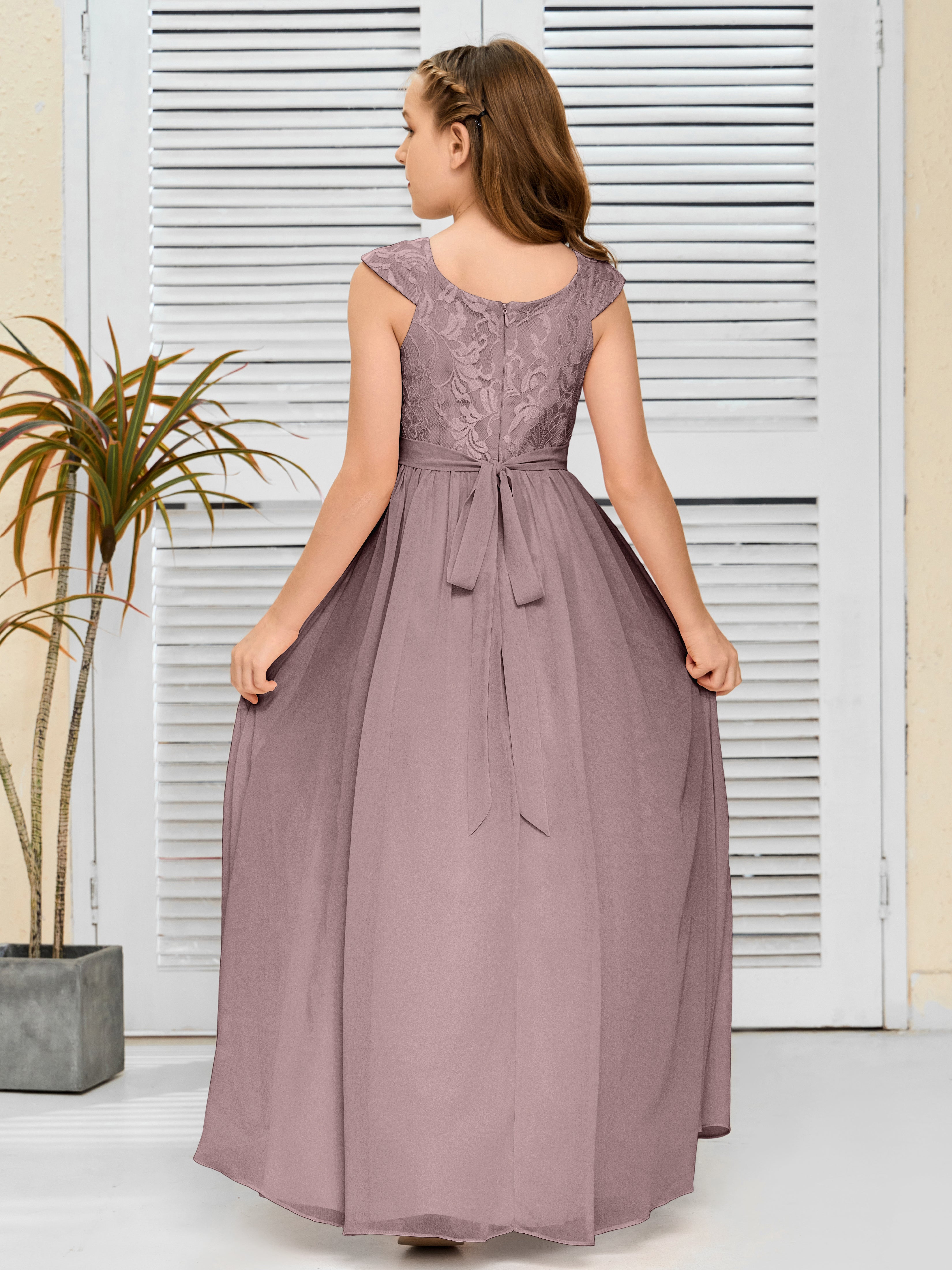 A Line Chiffon Lace Junior Bridesmaid Dress