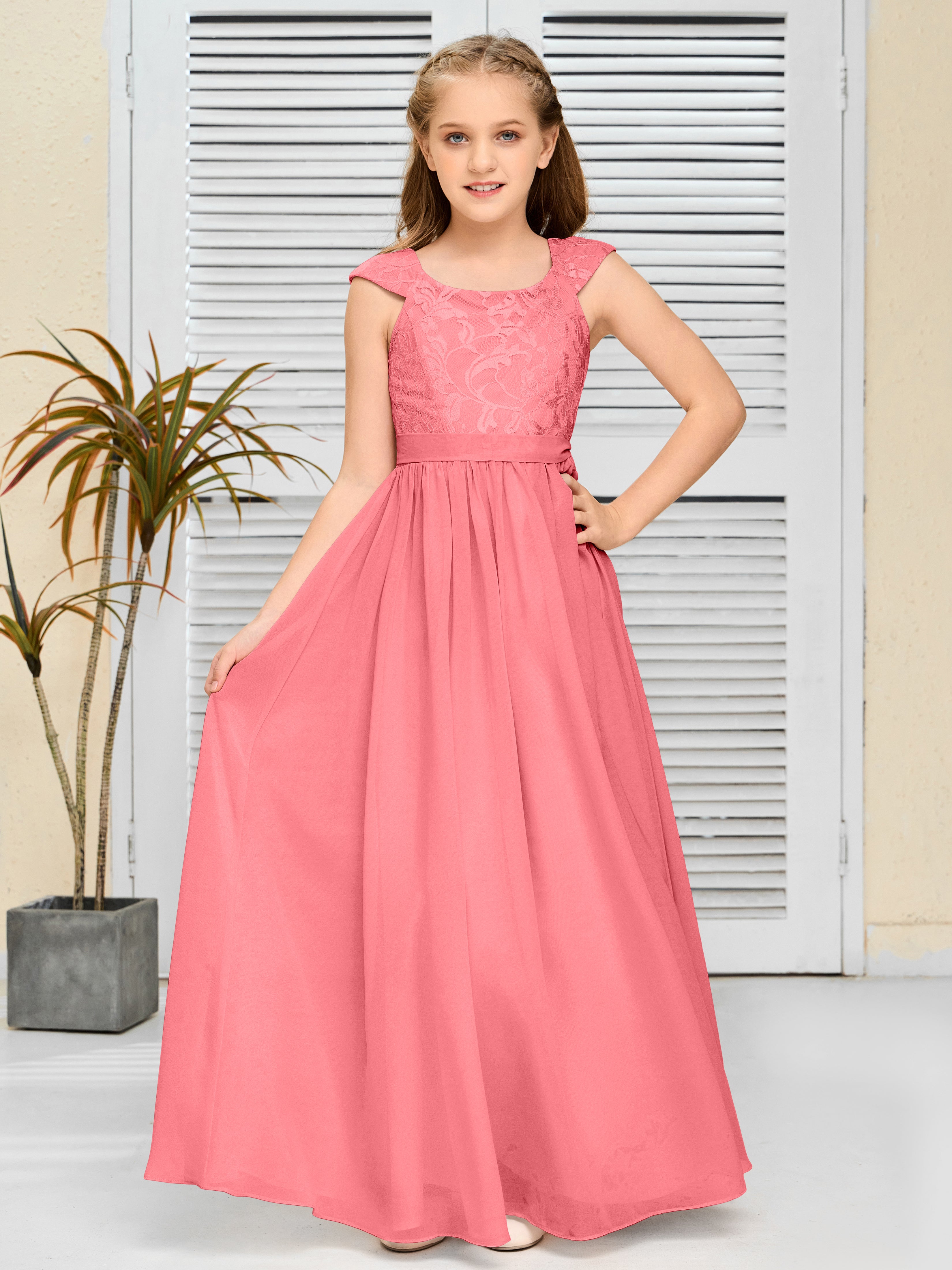 A Line Chiffon Lace Junior Bridesmaid Dress