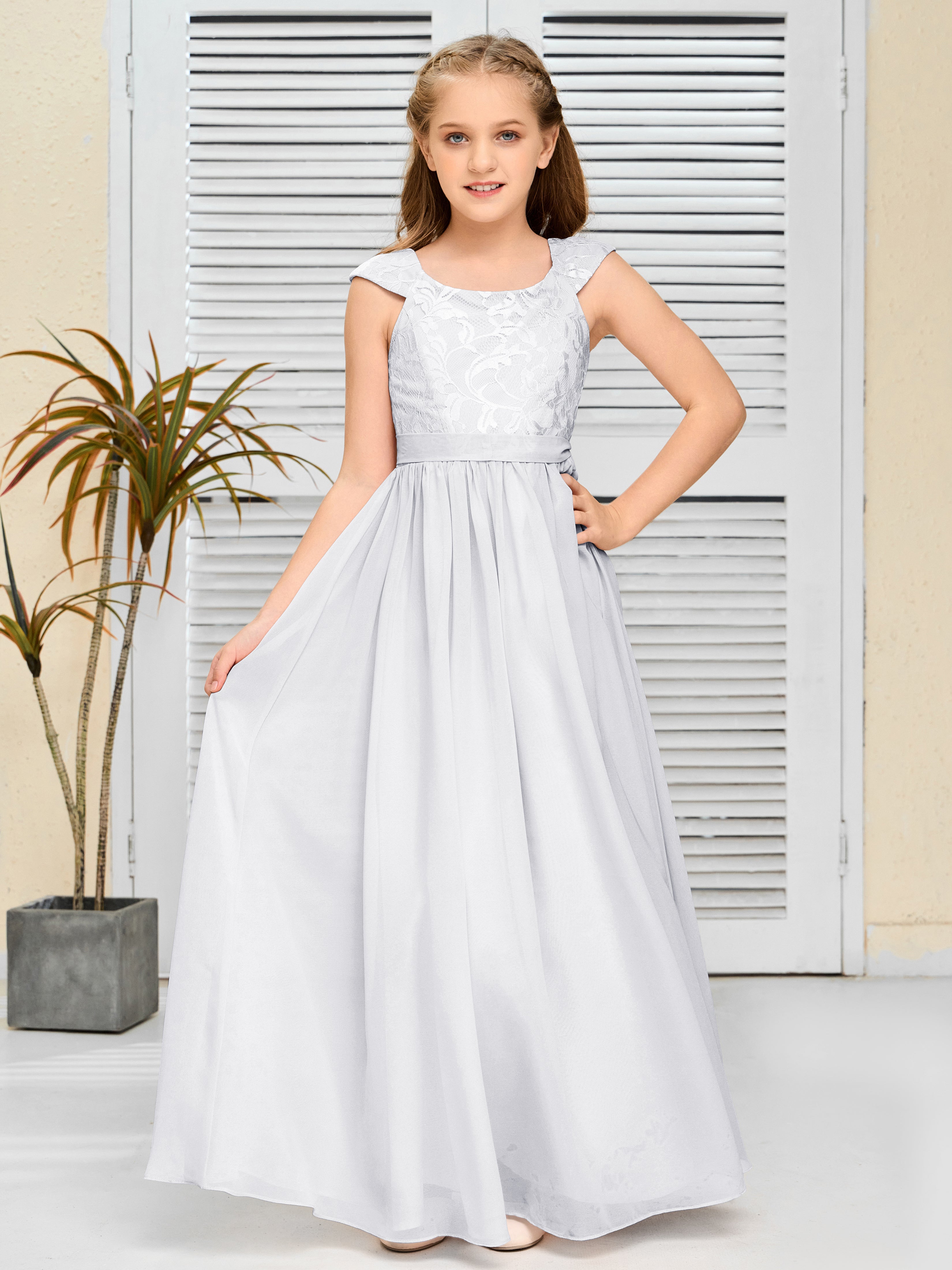 A Line Chiffon Lace Junior Bridesmaid Dress