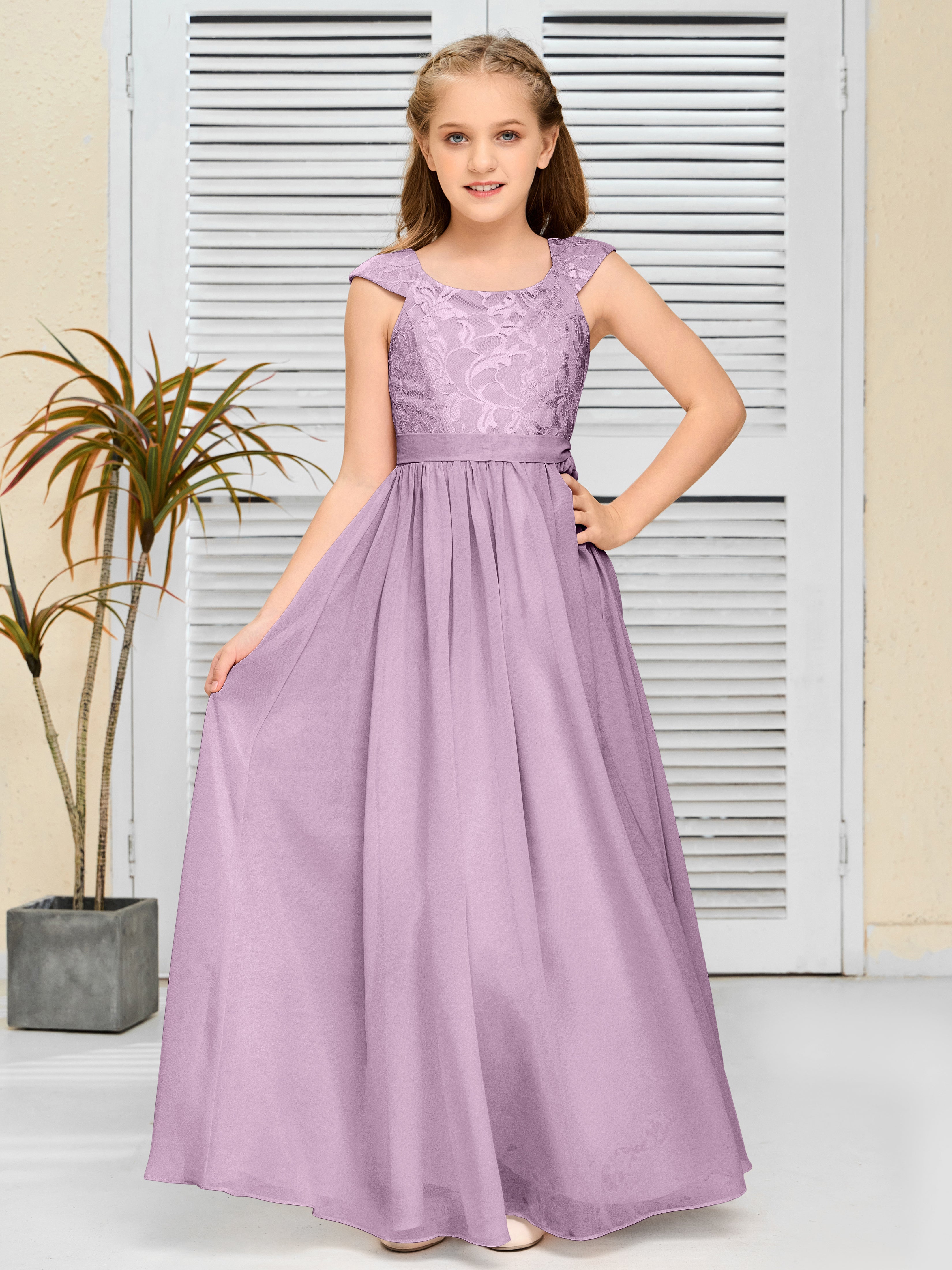 A Line Chiffon Lace Junior Bridesmaid Dress