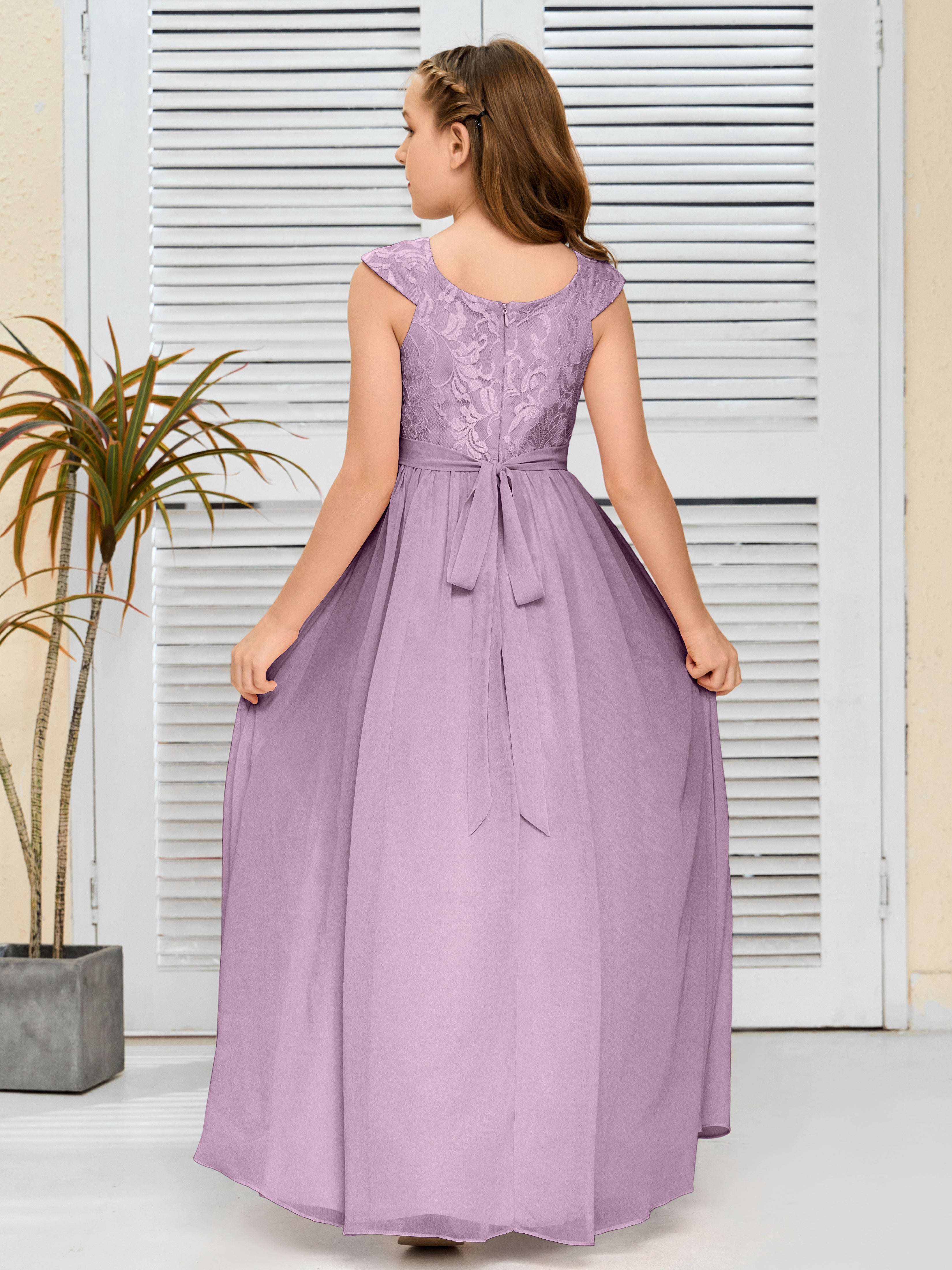 A Line Chiffon Lace Junior Bridesmaid Dress