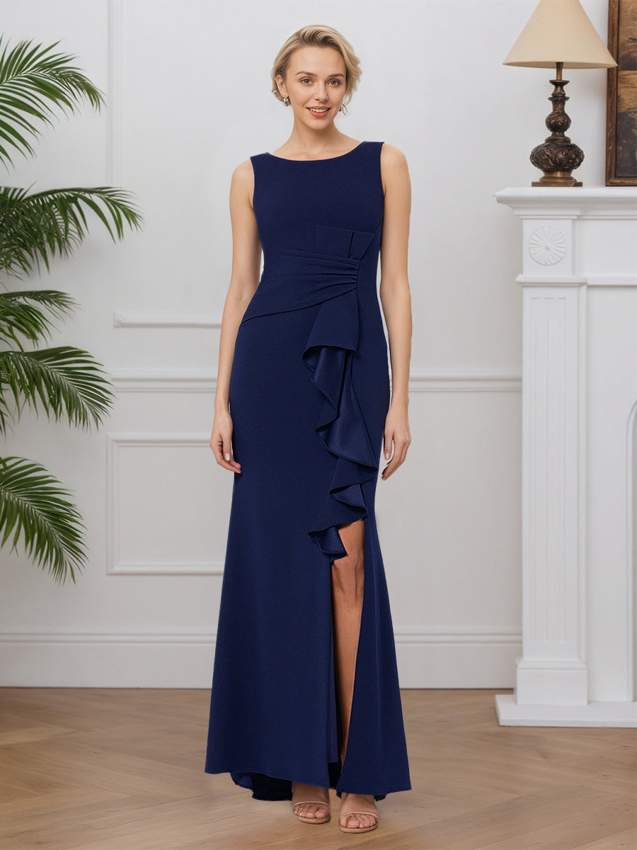Cicinia Navy Blue Mother Of The Groom Dress Long Stretch Fabric Sheath