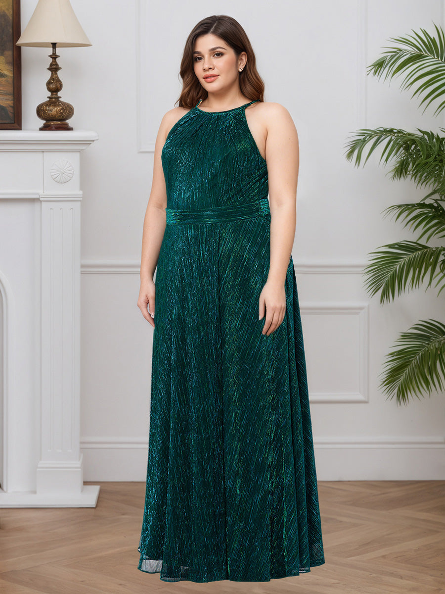 Cicinia Dark Green Mother Of The Groom Dress Long Glitter Fabric Sleeveless A-line Plus Size